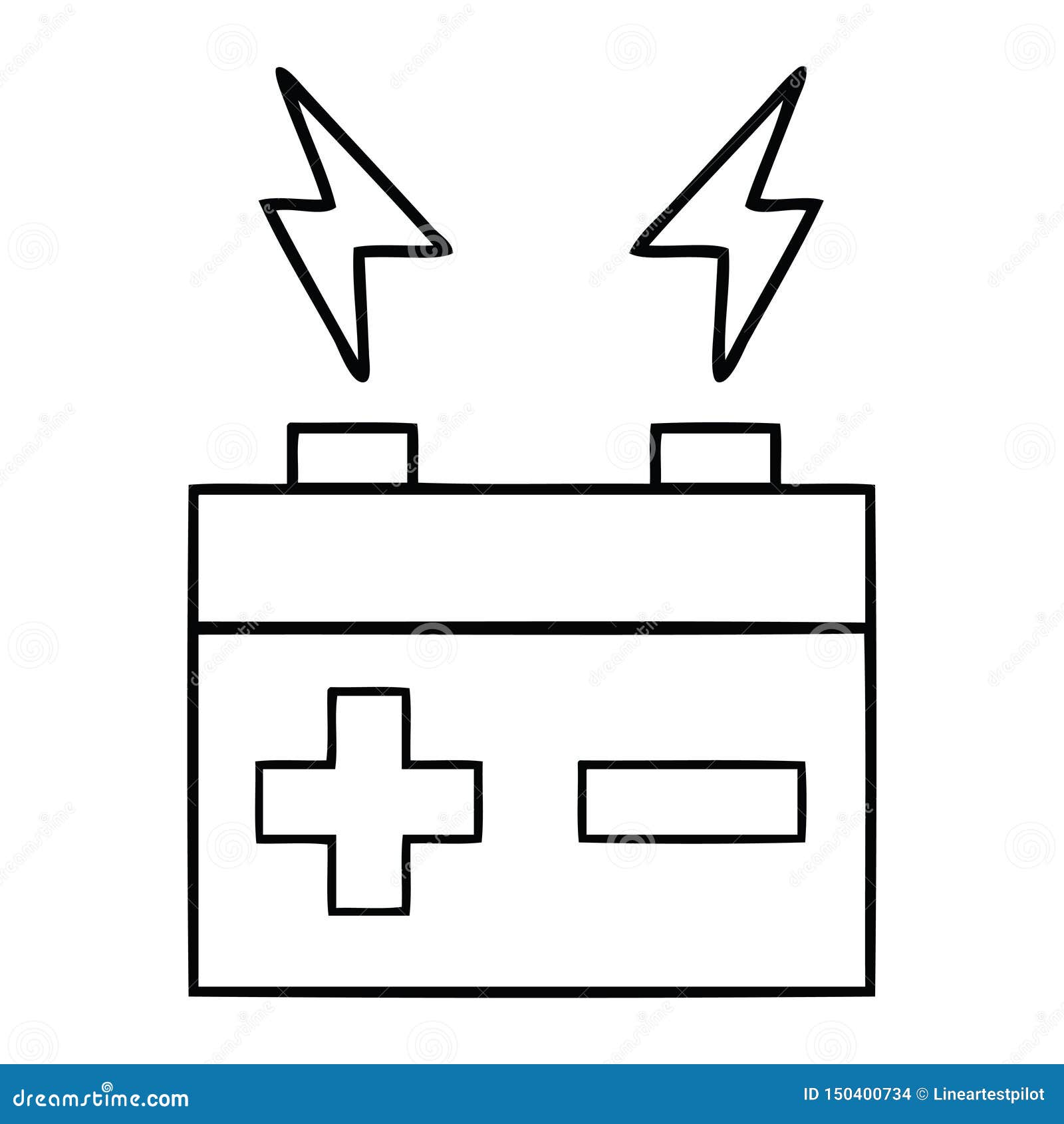 Line Drawing Cartoon of a Electrical Battery Stock Vector