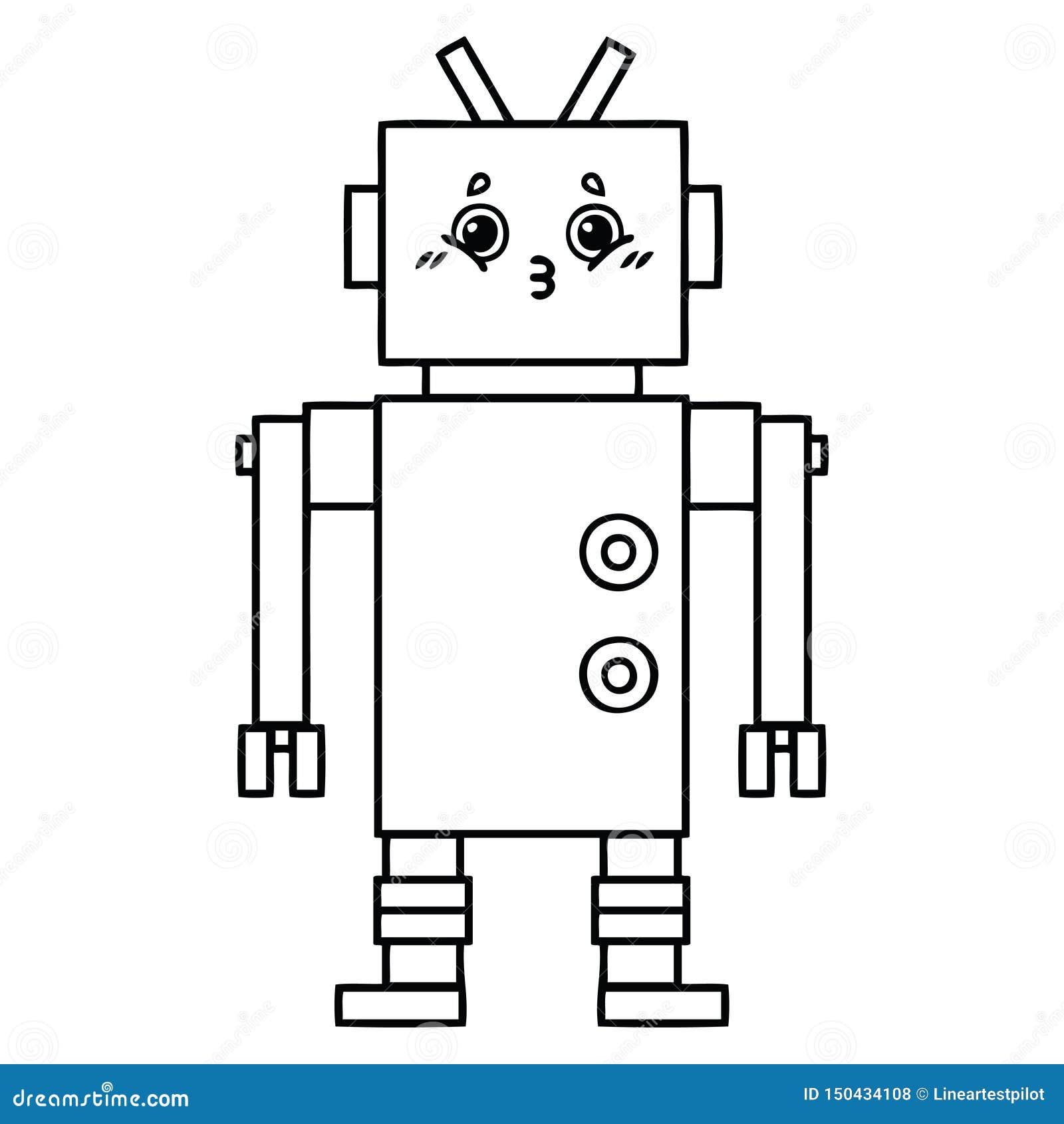 Line Drawing Cartoon of a Robot Stock Vector - Illustration of vector,  drawing: 150434108