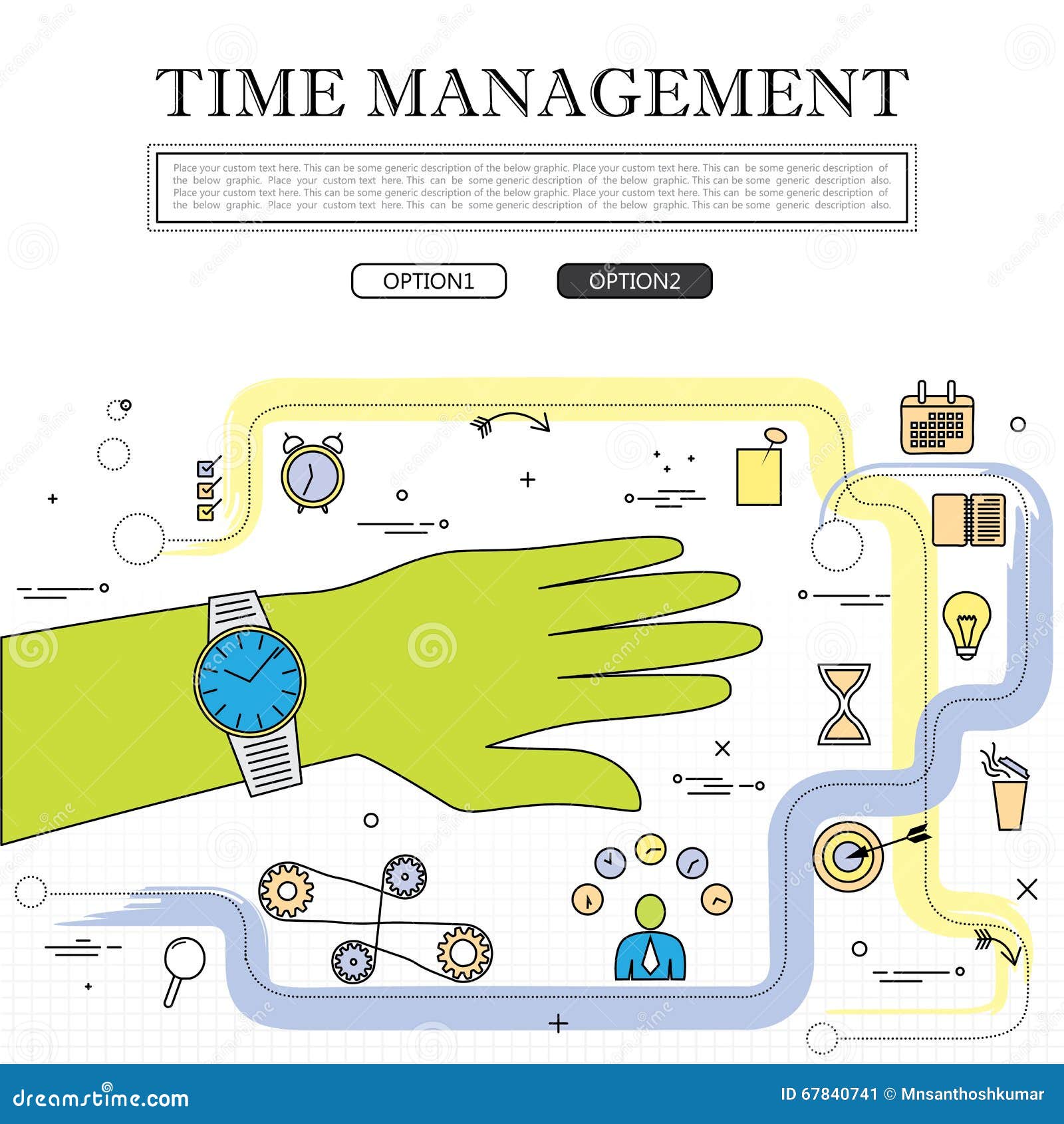 Line Drawing of Concept of Time Management Vector Graphic Stock Vector