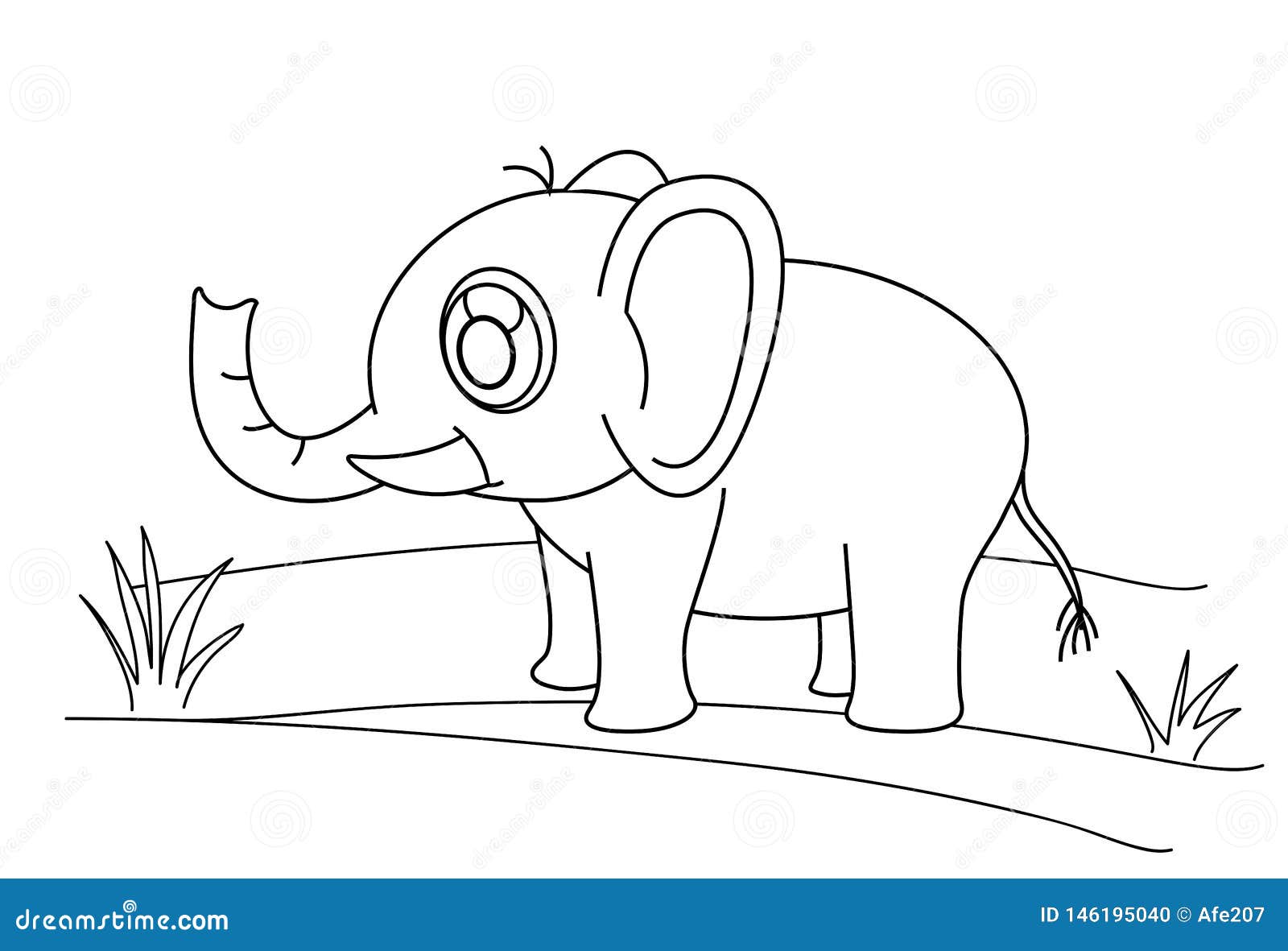 Line Drawing Elephant and Grass for Kids Painting Art Study Stock ...