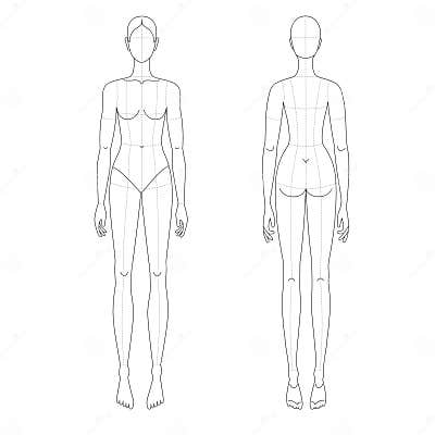 Line Drawing Female Croqui for Flat Fashion Sketches and Cads. Vector ...