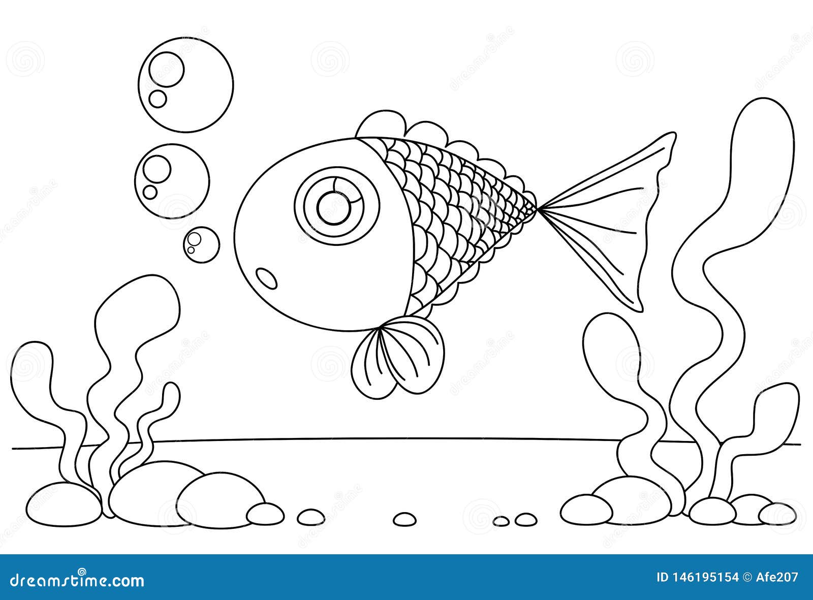 Line Drawing Fish and Seaweed for Kids Painting Art Study Stock ...