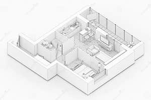Line Drawing Floor Plan On A White Background Stock Illustration 