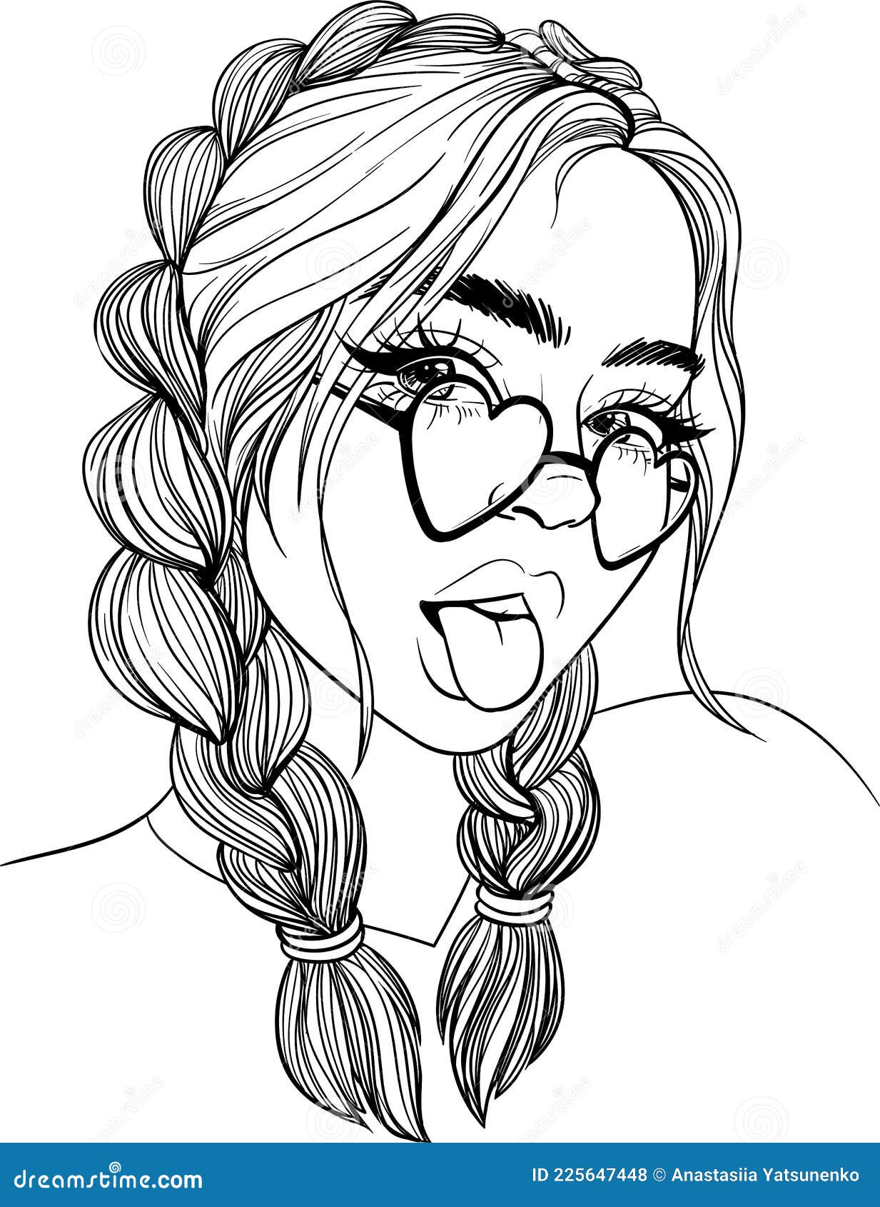 https://thumbs.dreamstime.com/z/line-drawing-girl-black-outline-glasses-beautiful-225647448.jpg