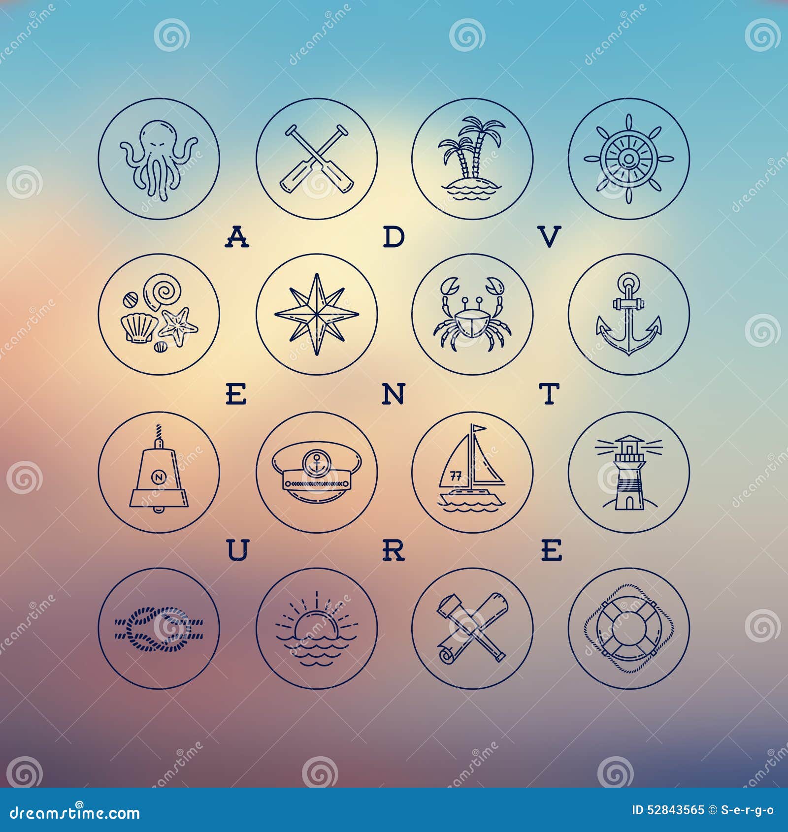 line drawing icons - travel, adventures and nautical signs