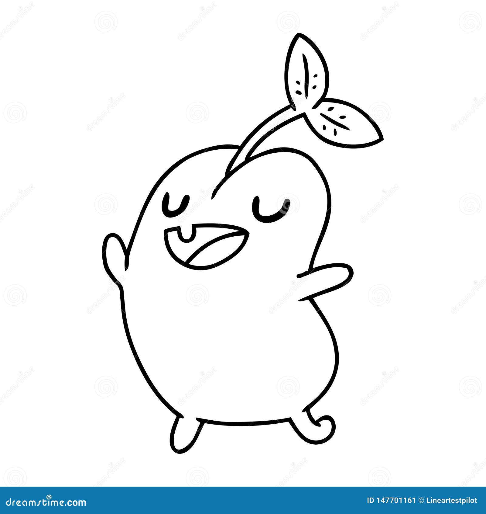 Line Drawing Kawaii Cute Sprouting Bean Stock Vector Illustration of