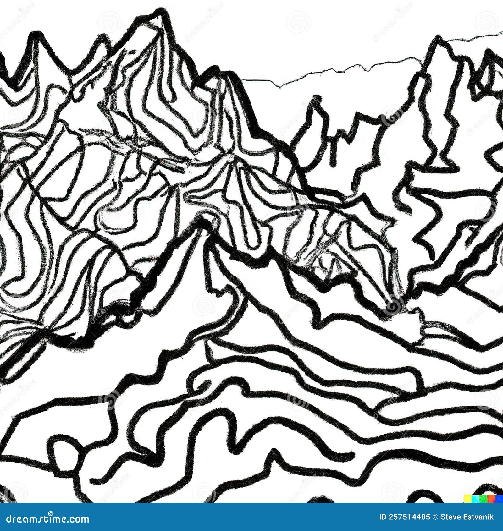Line Drawing of Mountains Like the Alps Stock Illustration