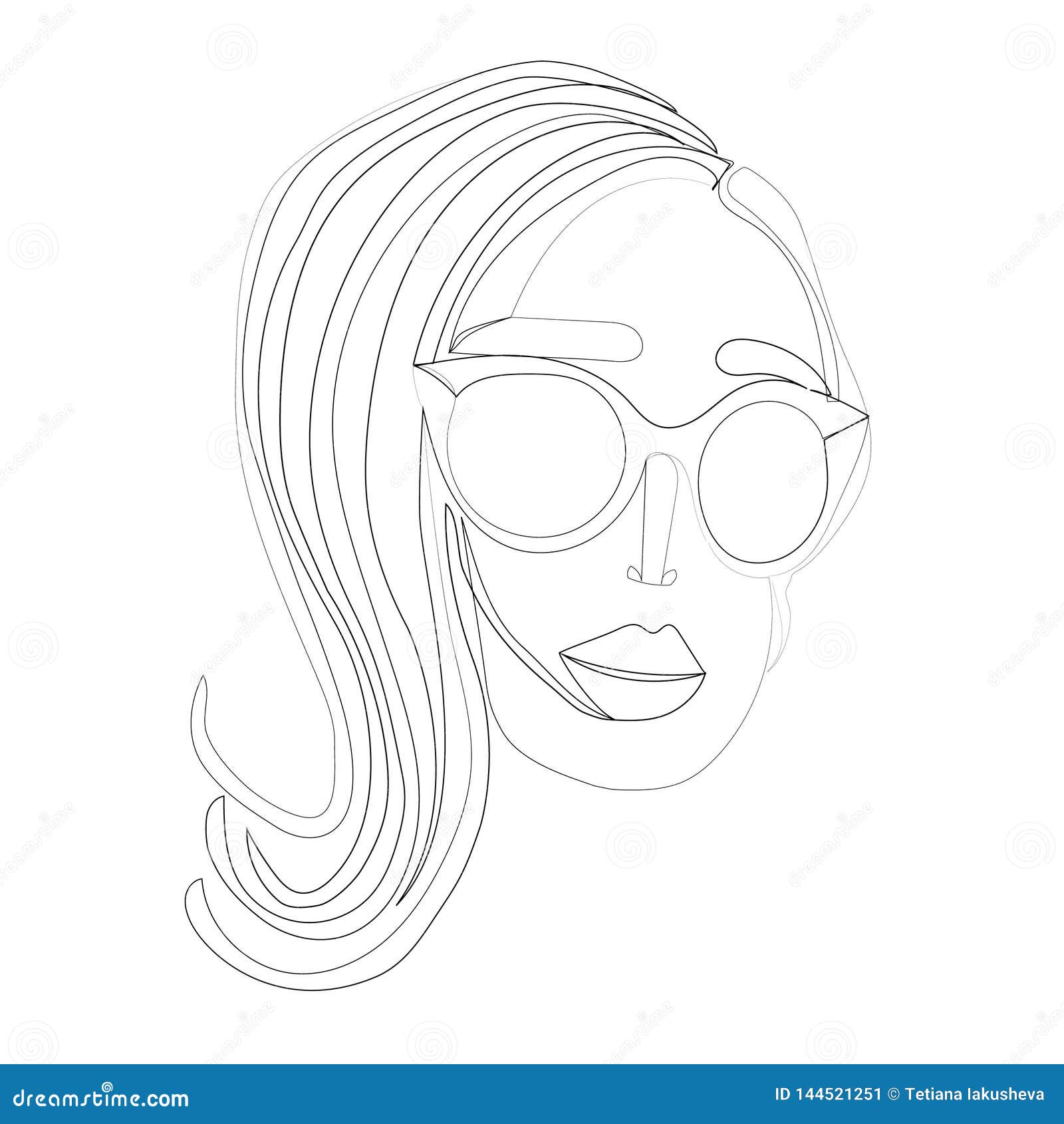 Line Drawing Of Portrait Of A Woman`s Face. Fashion Beauty