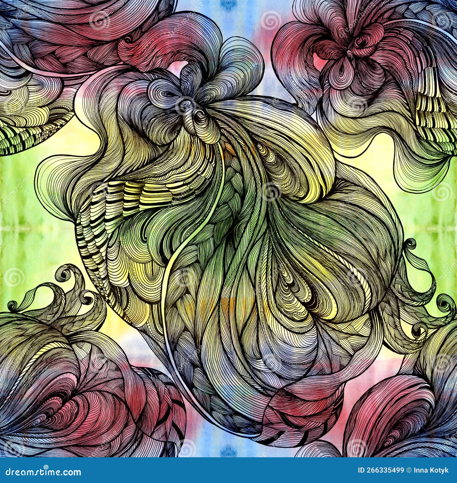 Line Drawing. Watercolor and Ink, Background Image Abstract