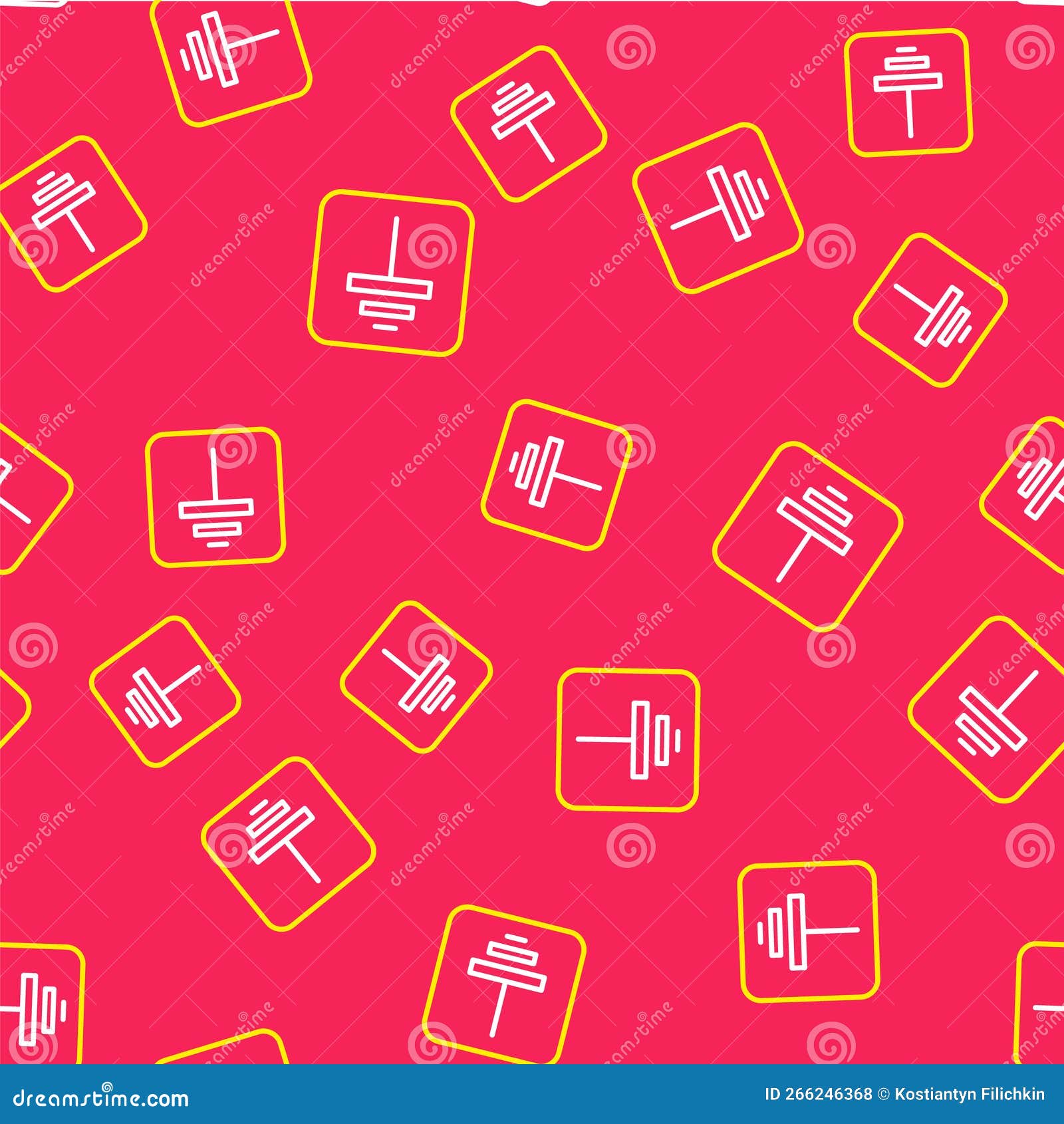 Line Electrical Symbol Ground Icon Isolated Seamless Pattern on Red