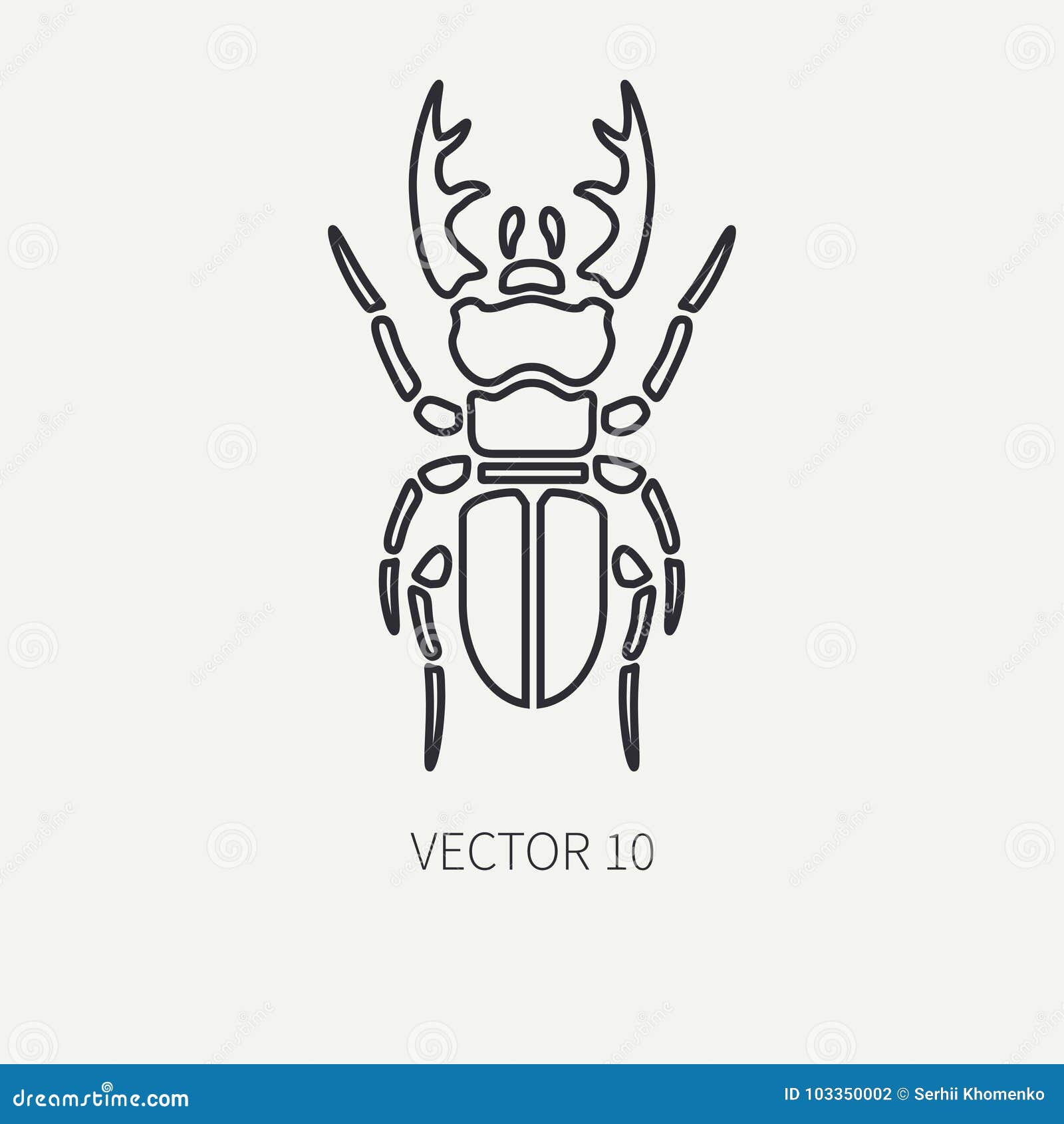 line flat plain  wildlife fauna icon stag beetle. simplified retro. cartoon style. insect. deer bug. entomology