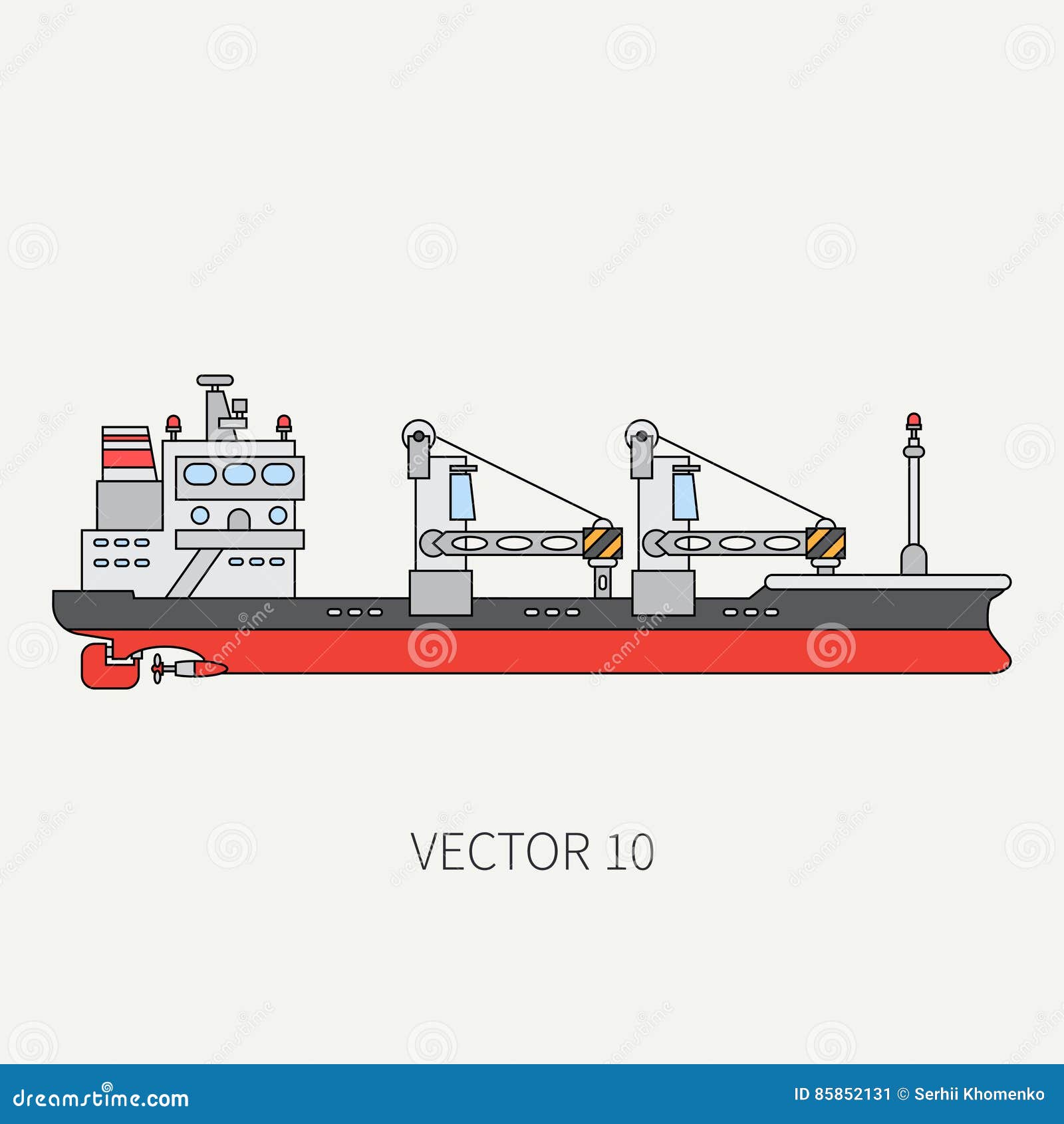 Line Flat Vector Color Icon Container Cargo Ship. Merchant Fleet