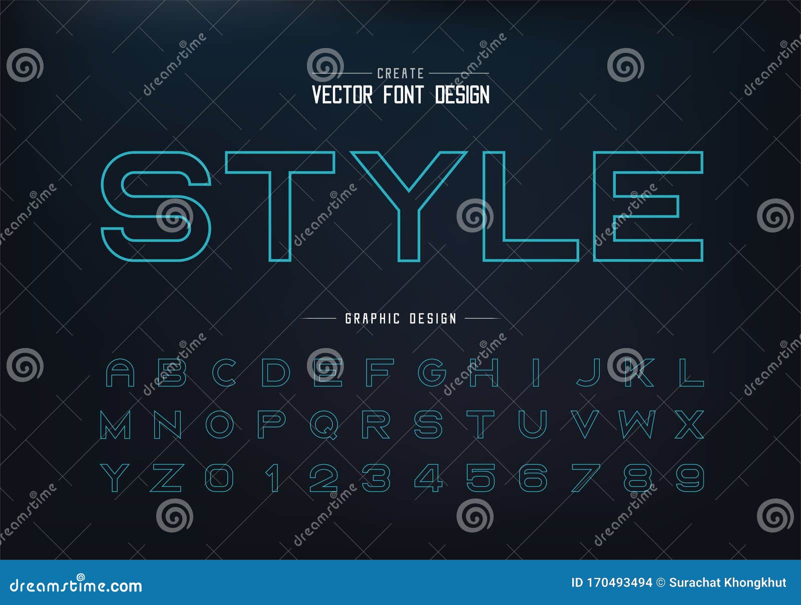 line font and alphabet , bold typeface letter and number 