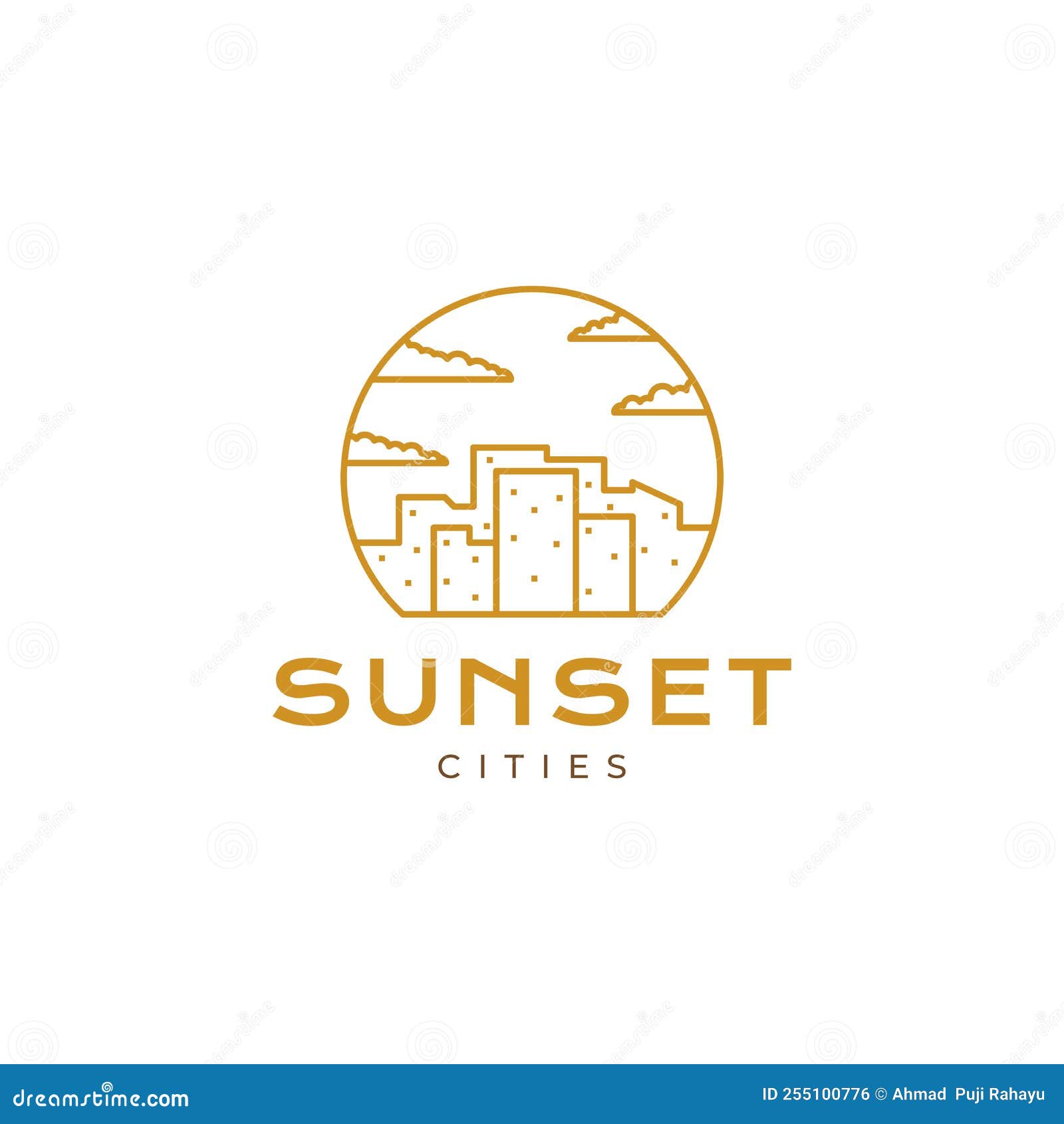 Line Hipster Panorama City Sunset Logo Design Stock Vector