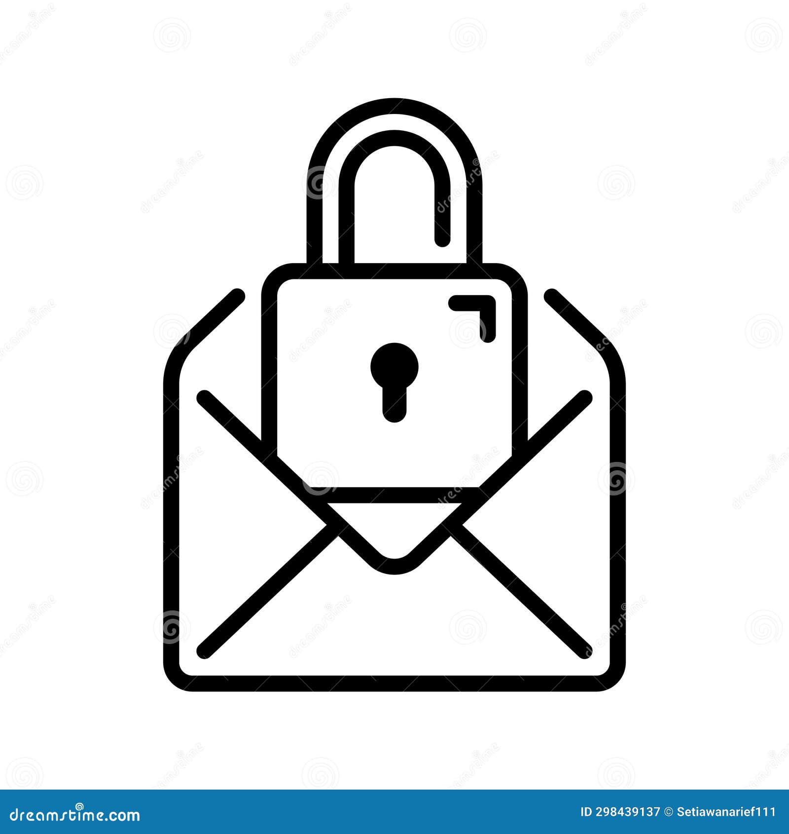 line icon  of read or open email with notif of security and protection padlock