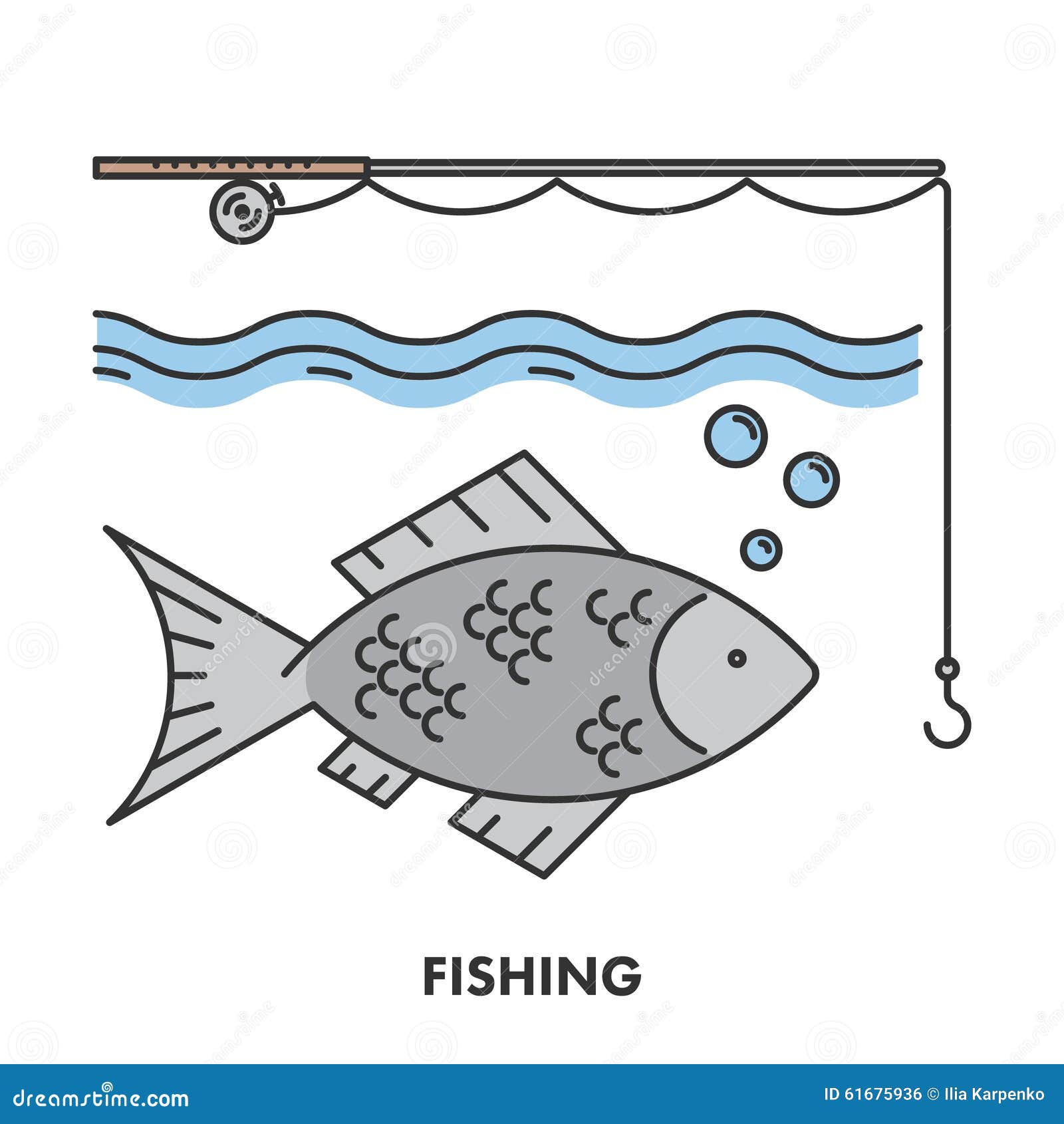 Line icon fishing in color stock illustration. Illustration of