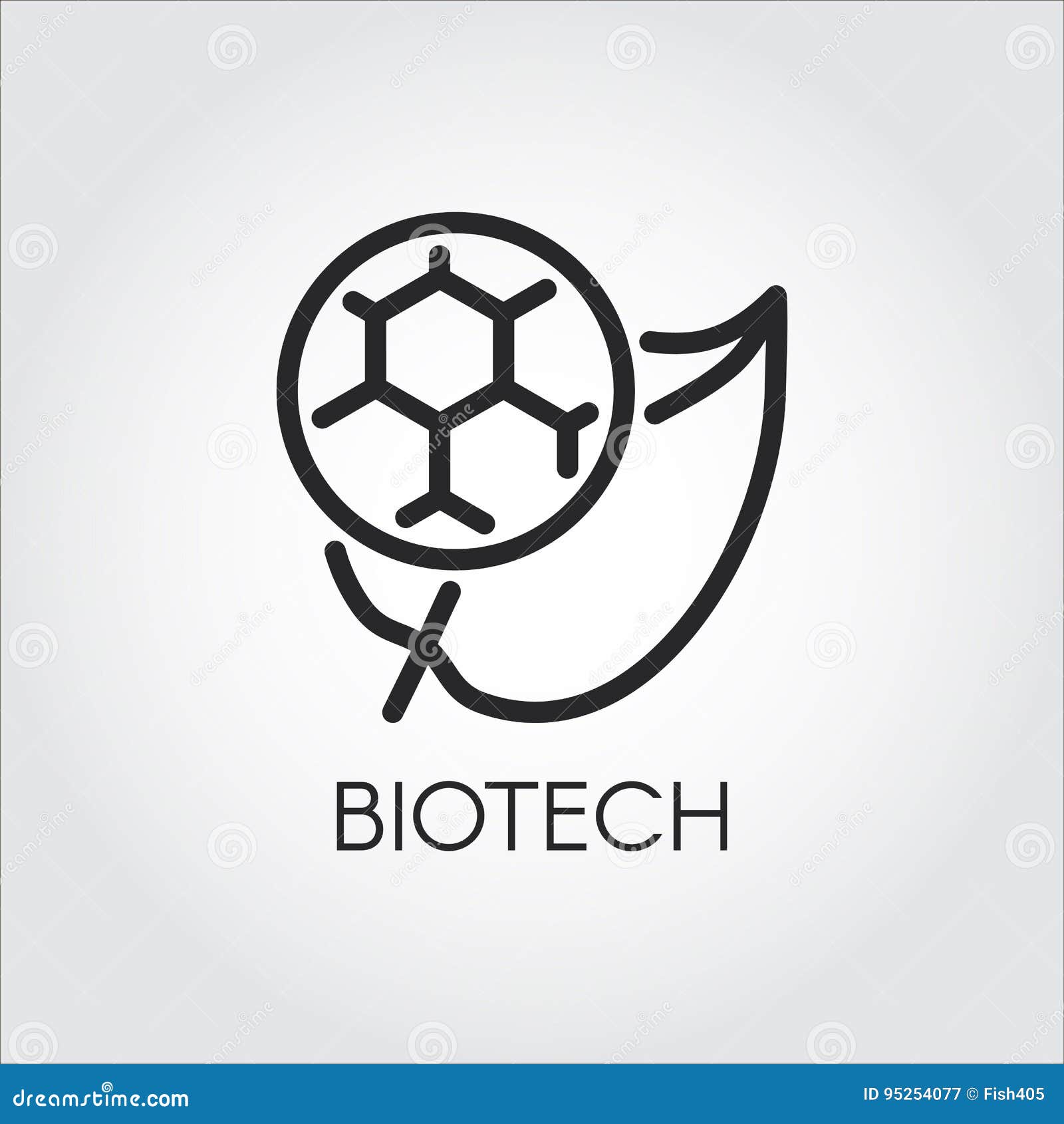 line icon of leaf and molecule izing biotech. simplicity black emblem of biotechnology concept.  logo