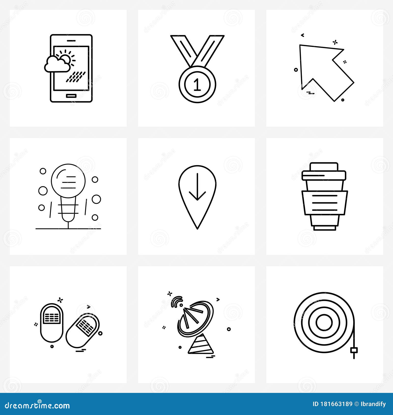 Line Icon Set Of 9 Modern Symbols Of Drink Map Up Location Hotel Stock Vector Illustration Of Safety Hose 181663189
