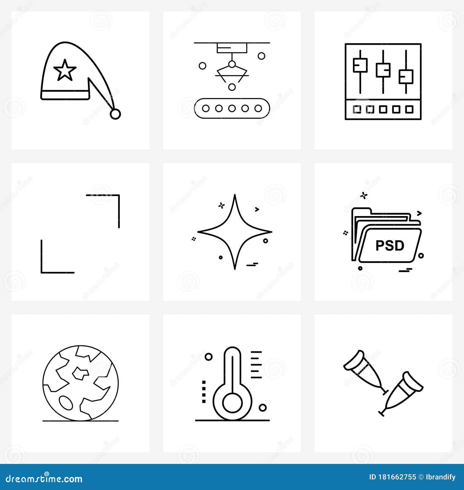 line icon set of 9 modern s of file, shinning, equalize, star, expand