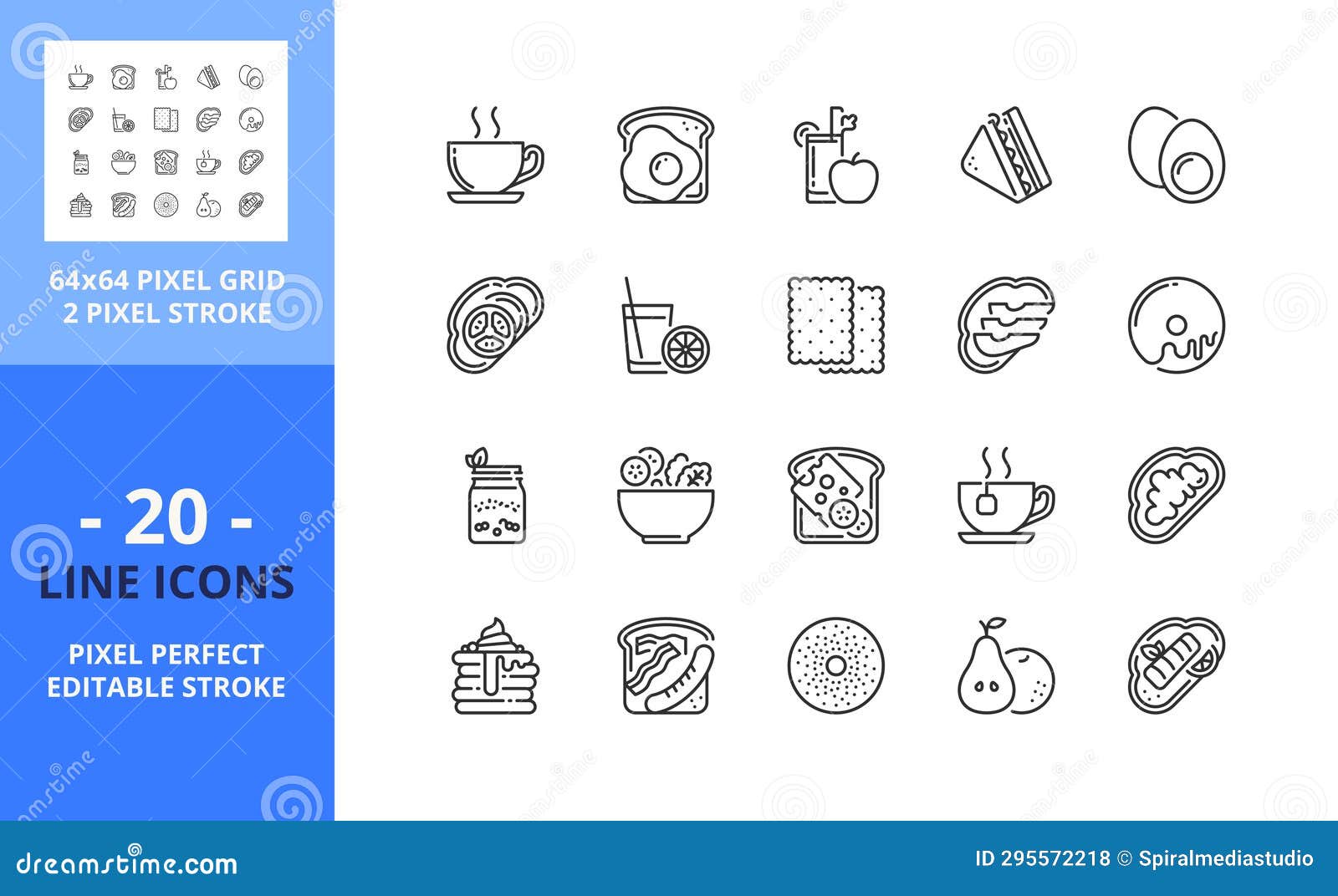 line icons about brunch. pixel perfect 64x64 and editable stroke