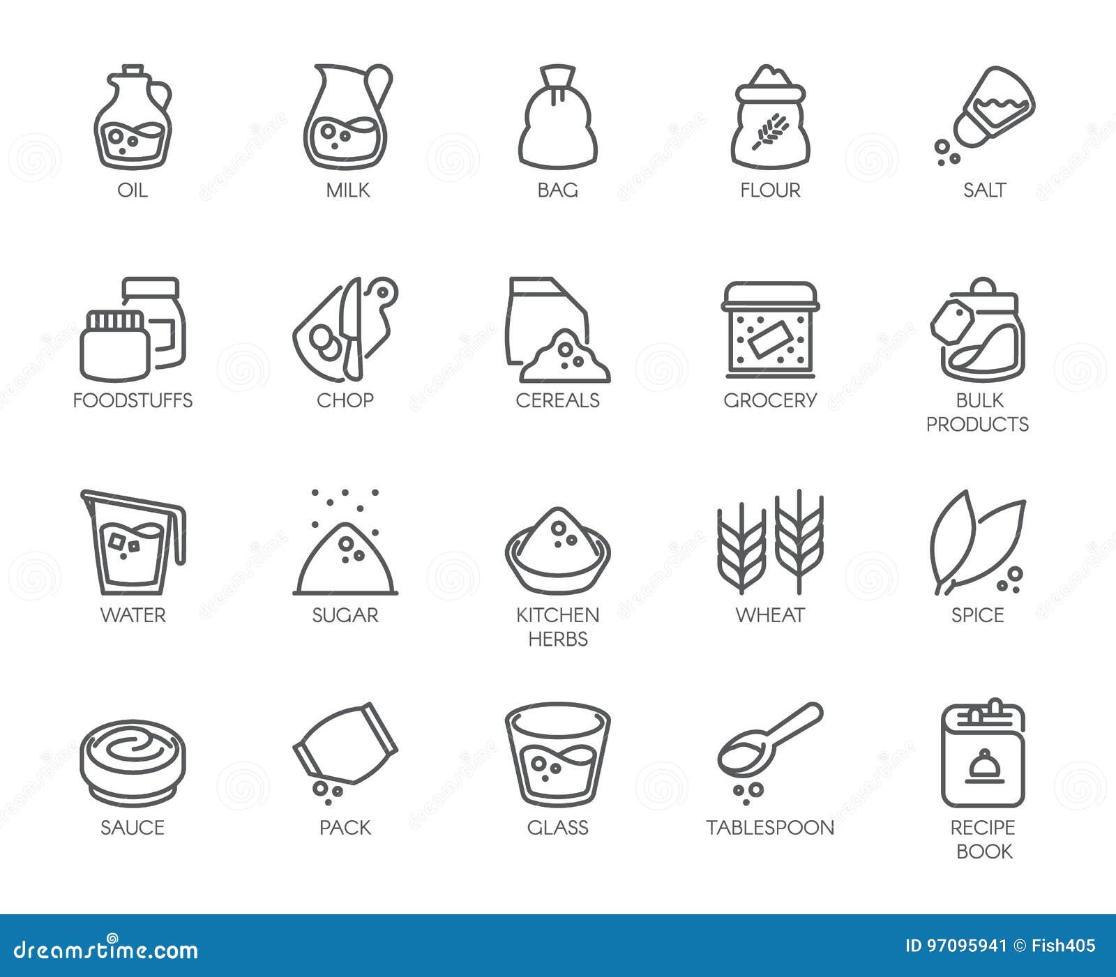 20 line icons on cookery theme. outline logo  on white background. editable stroke. 48x48 pixel perfect