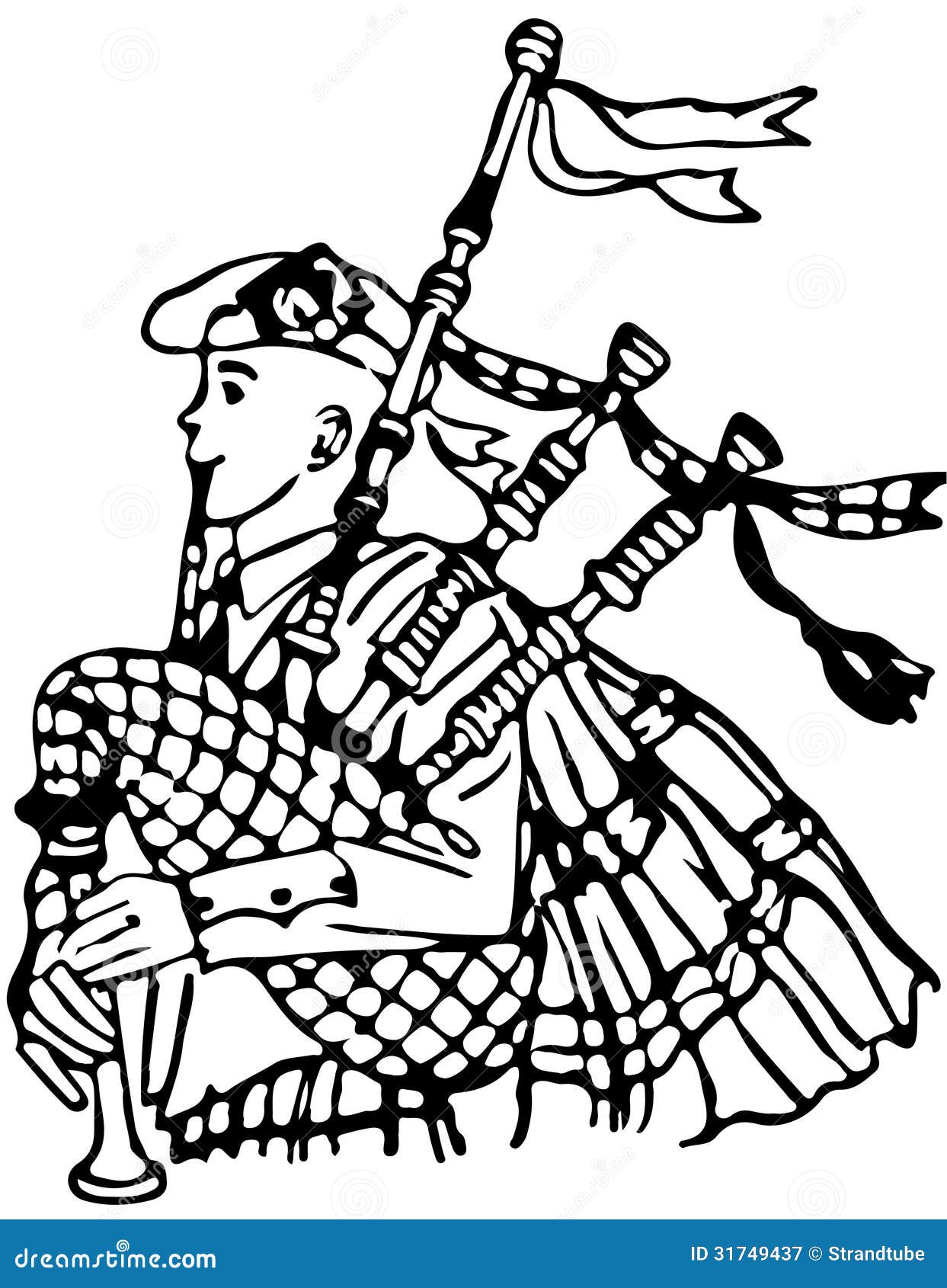 Line Illustration of a Bagpipe Player /Eps Stock Vector Illustration