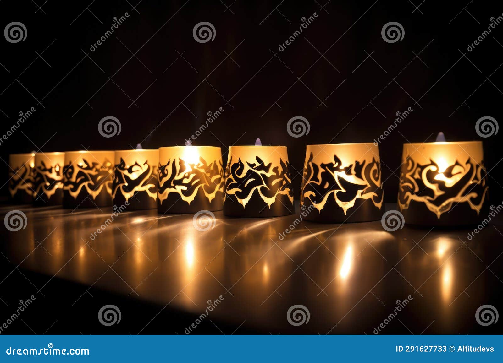 A Line of Lit Kinara Candles Casting Shadows Stock Image Image of