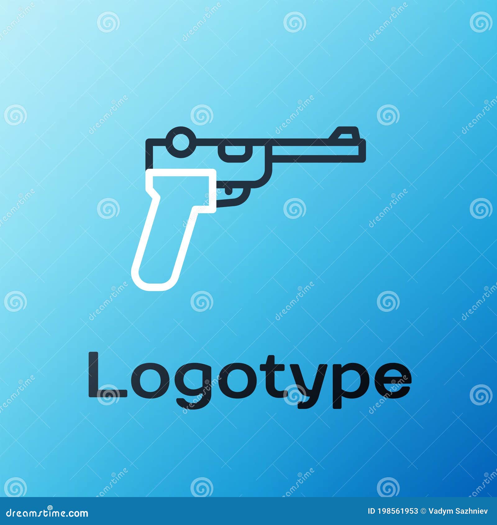 line mauser gun icon  on blue background. mauser c96 is a semi-automatic pistol. colorful outline concept