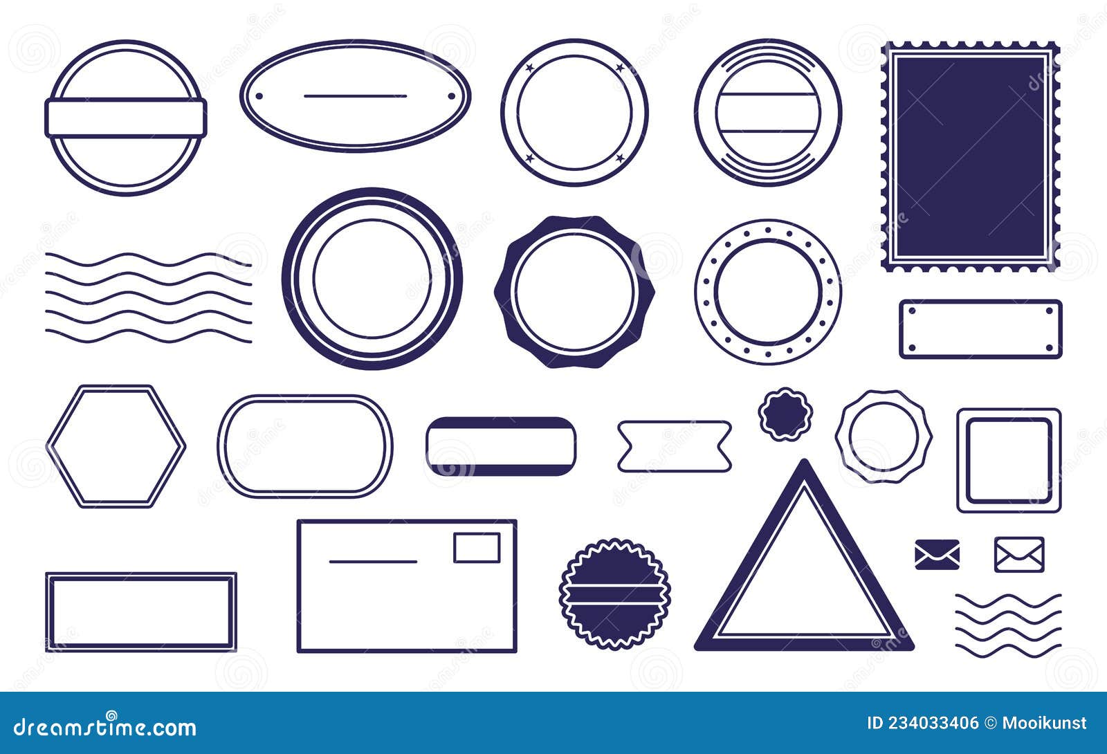 line postage rubber shipping stamps wave icon set