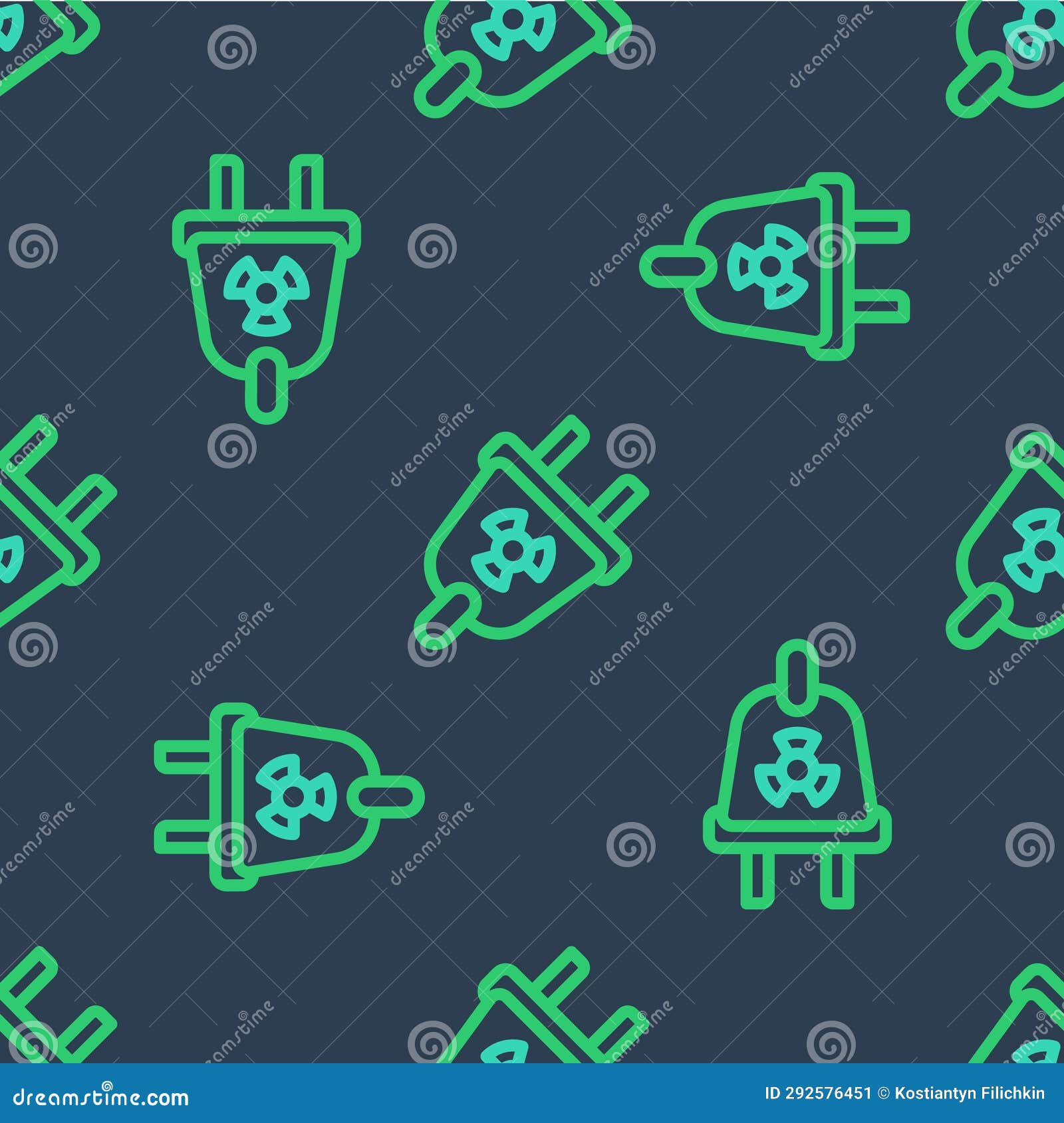 Line Radiation Electrical Plug Icon Isolated Seamless Pattern on Blue