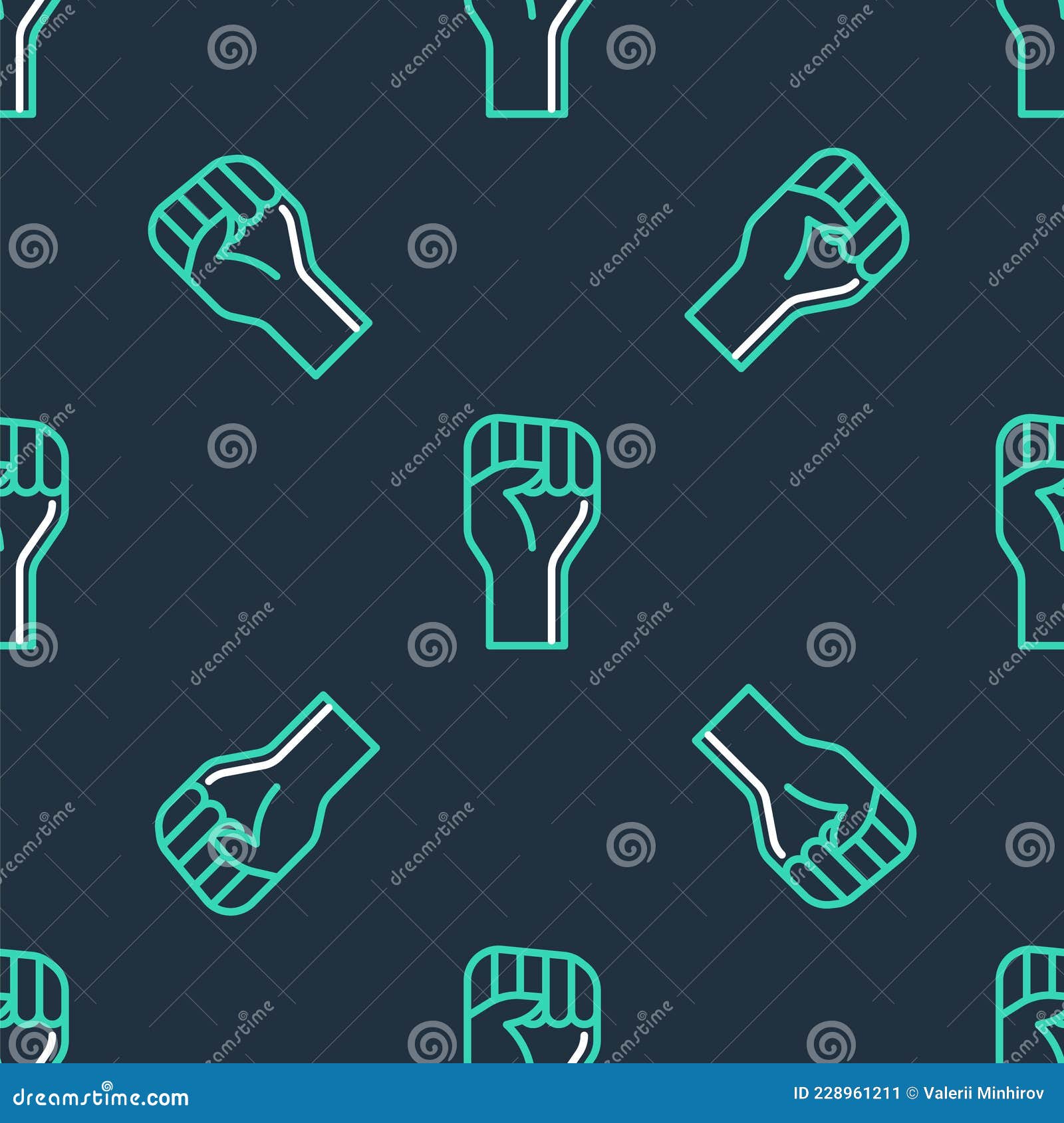 line raised hand with clenched fist icon  seamless pattern on black background. protester raised fist at a