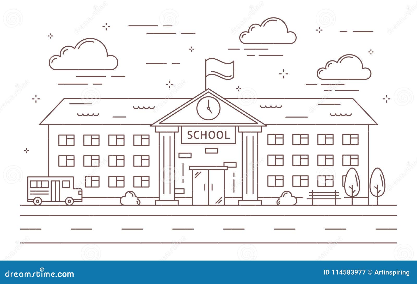 Line school building. stock vector. Illustration of graphics - 114583977