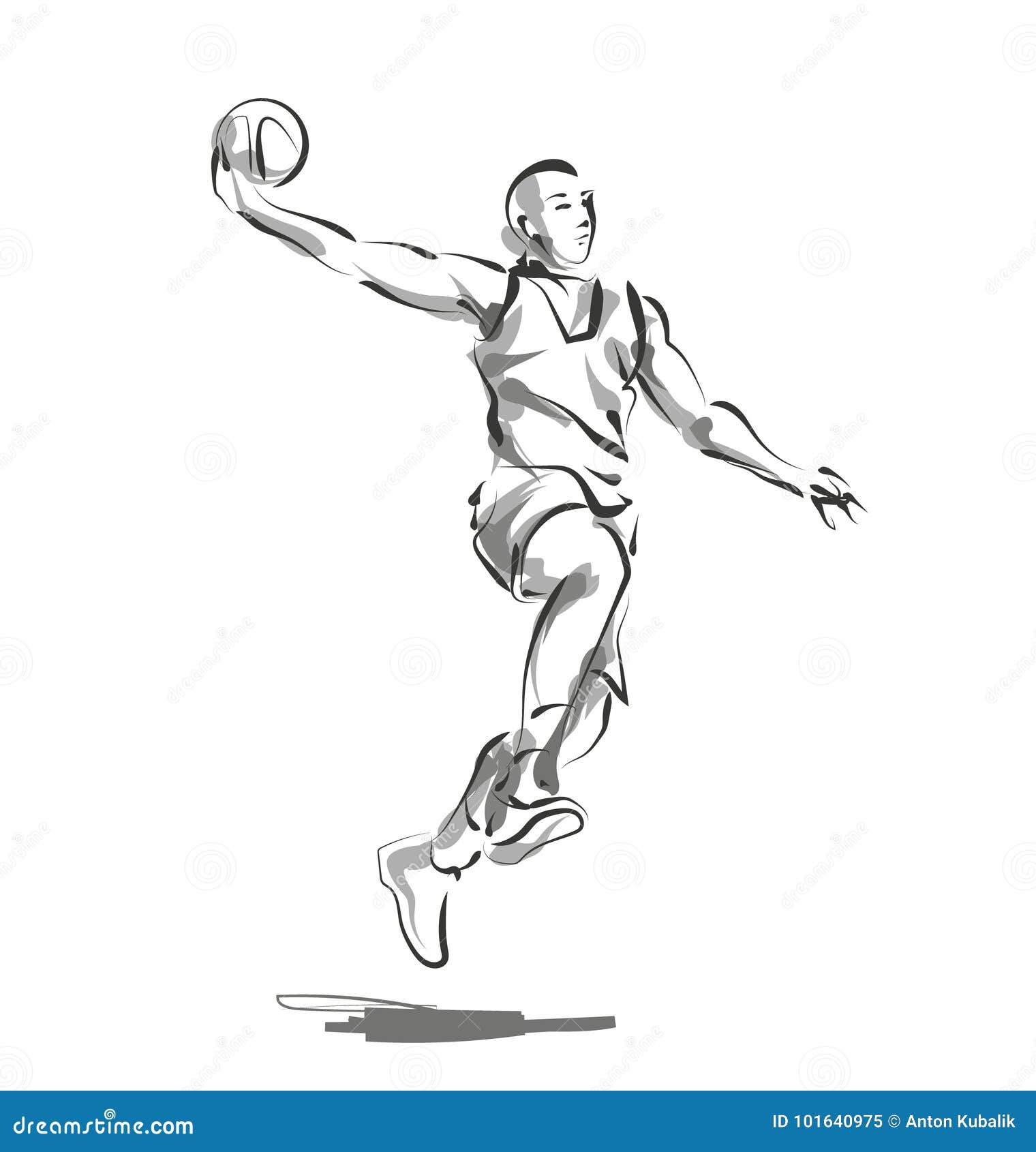 Vector Line Sketch Basketball Player Stock Vector - Illustration of ...