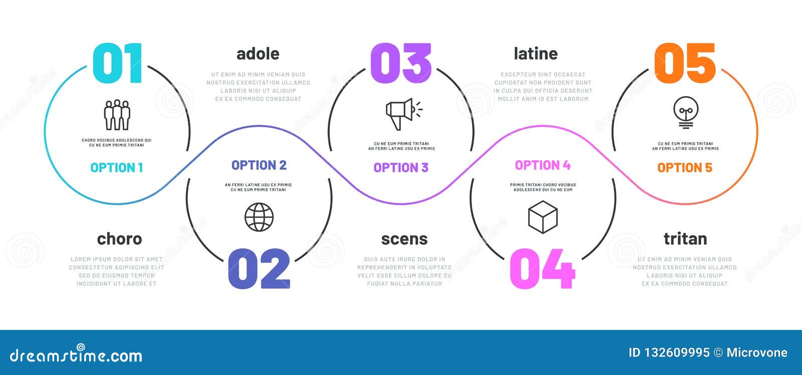 line step infographic. 5 options workflow diagram, number infograph, process steps chart with line icons. information