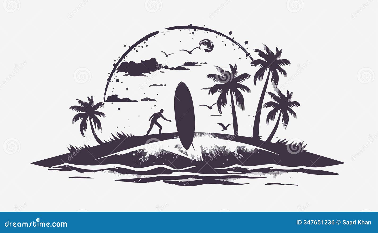 line style  surfing badge t-shirt  