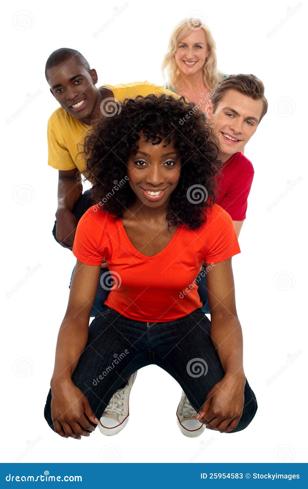 Line of Teens with Behind Ones Peeping Out Stock Image - Image of funky ...