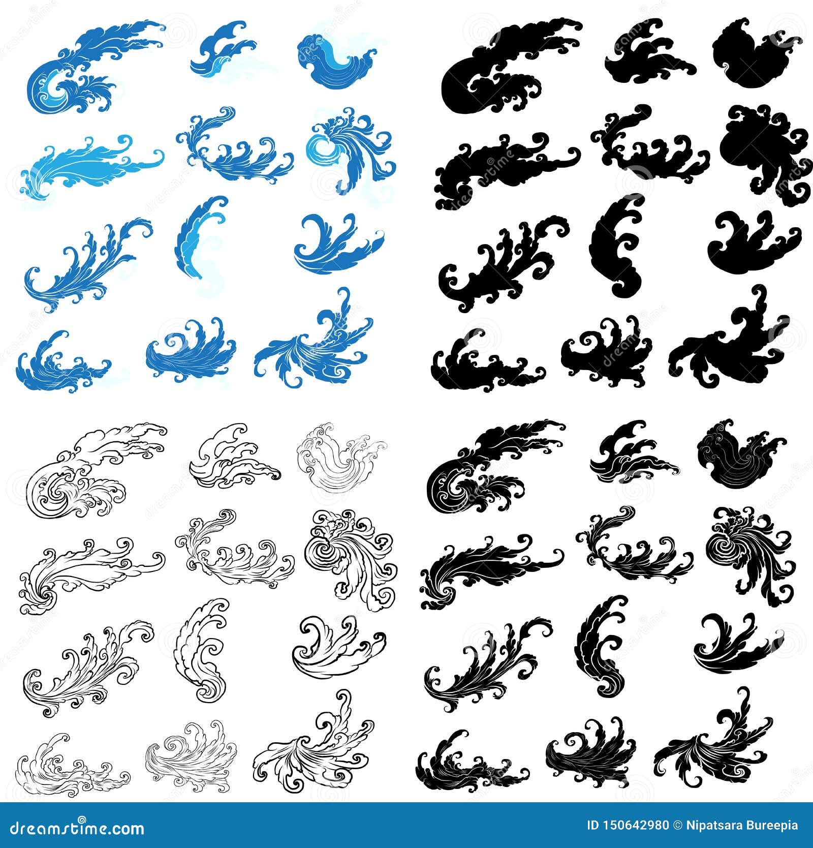 Vettoriale Stock Ocean wave tattoo a set of Japanese wave Tattoowater  splash and Japanese ocean for tattooLine Thai wave tattooJapanese wave  vector set and thai style  Adobe Stock
