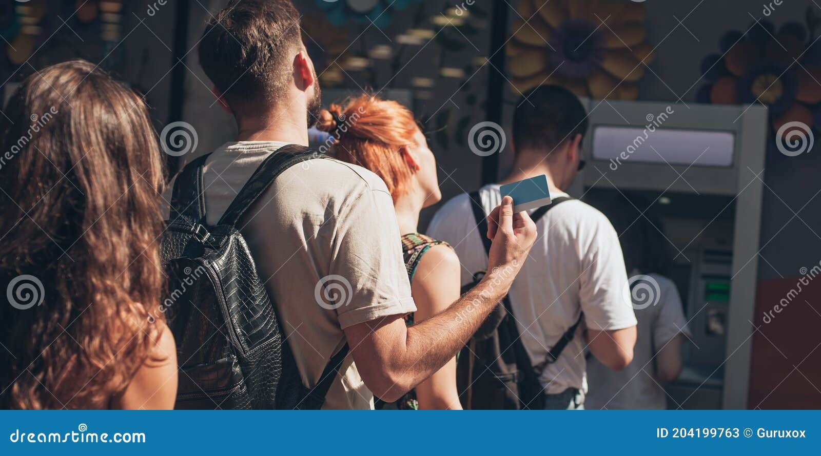 Line To ATM. Group of People Waiting To Withdraw Money Stock Image ...