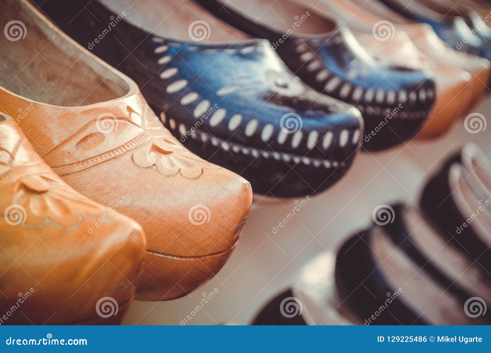 line of wooden shoes called zuecos