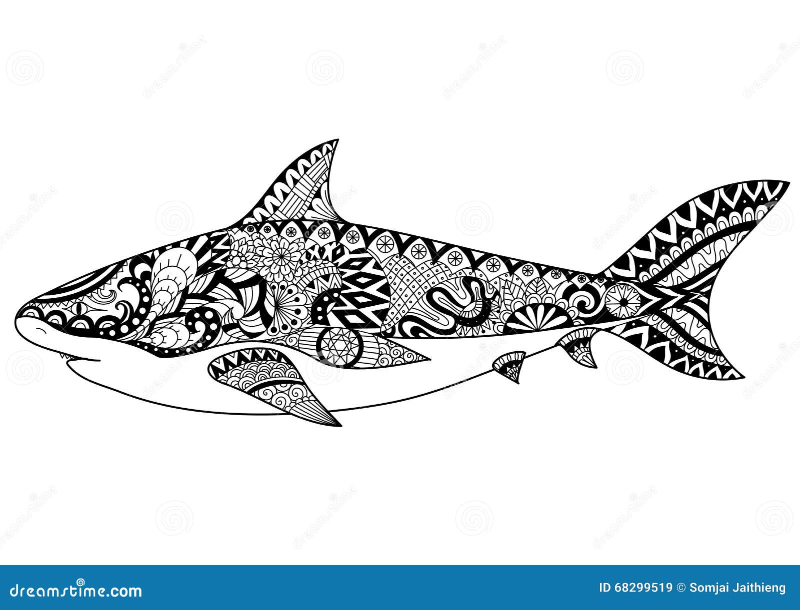 Linea pro tazione dello squalo di arte per il libro da colorare per l adulto