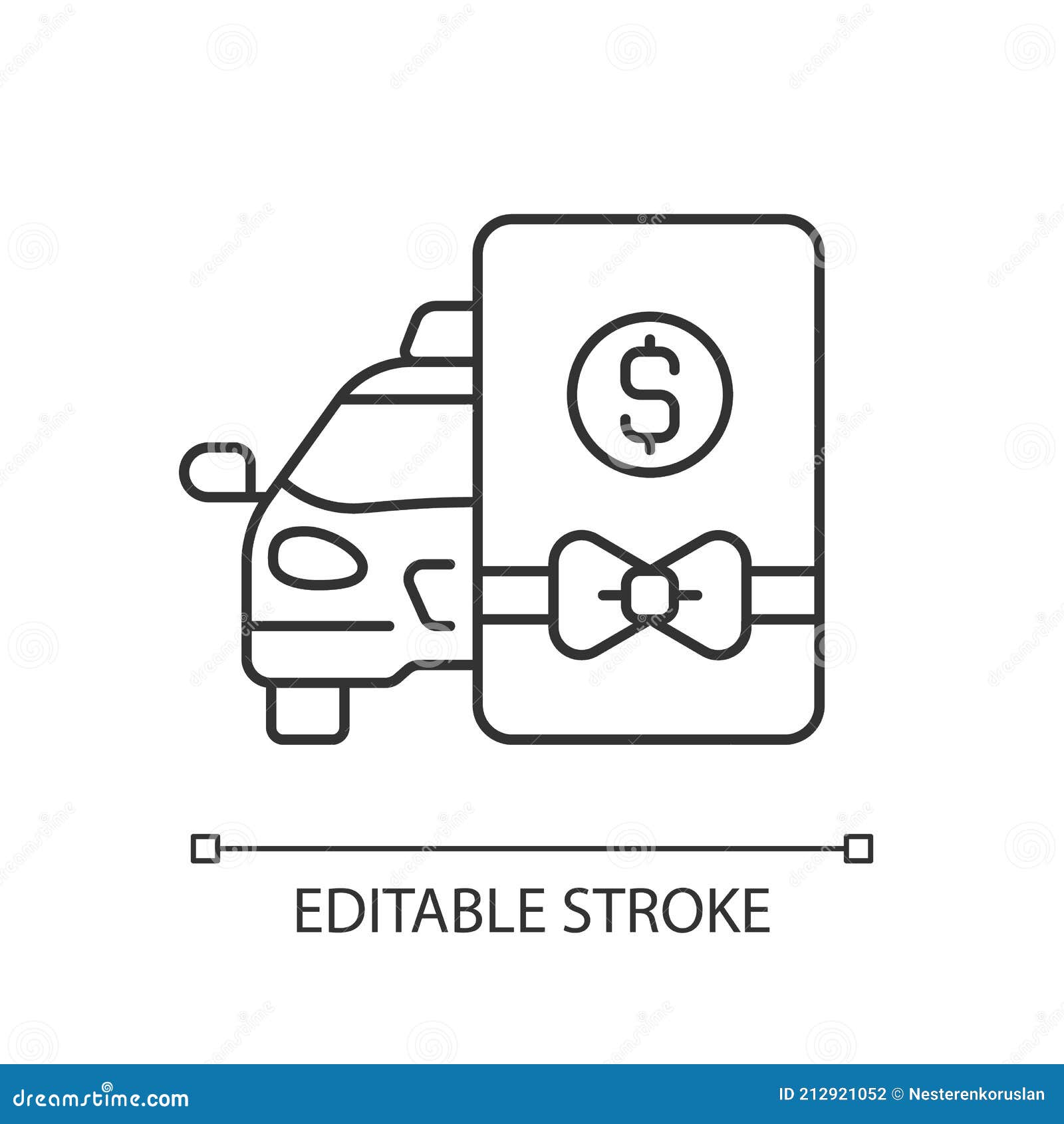 Lineair pictogram van de taxi-cadeaukaart. leveringsservice. seizoenskorting op vervoer. dunne lijn aanpasbare illustratie. contoursymbool. vectorgeïsoleerde schets. bewerkbare lijn