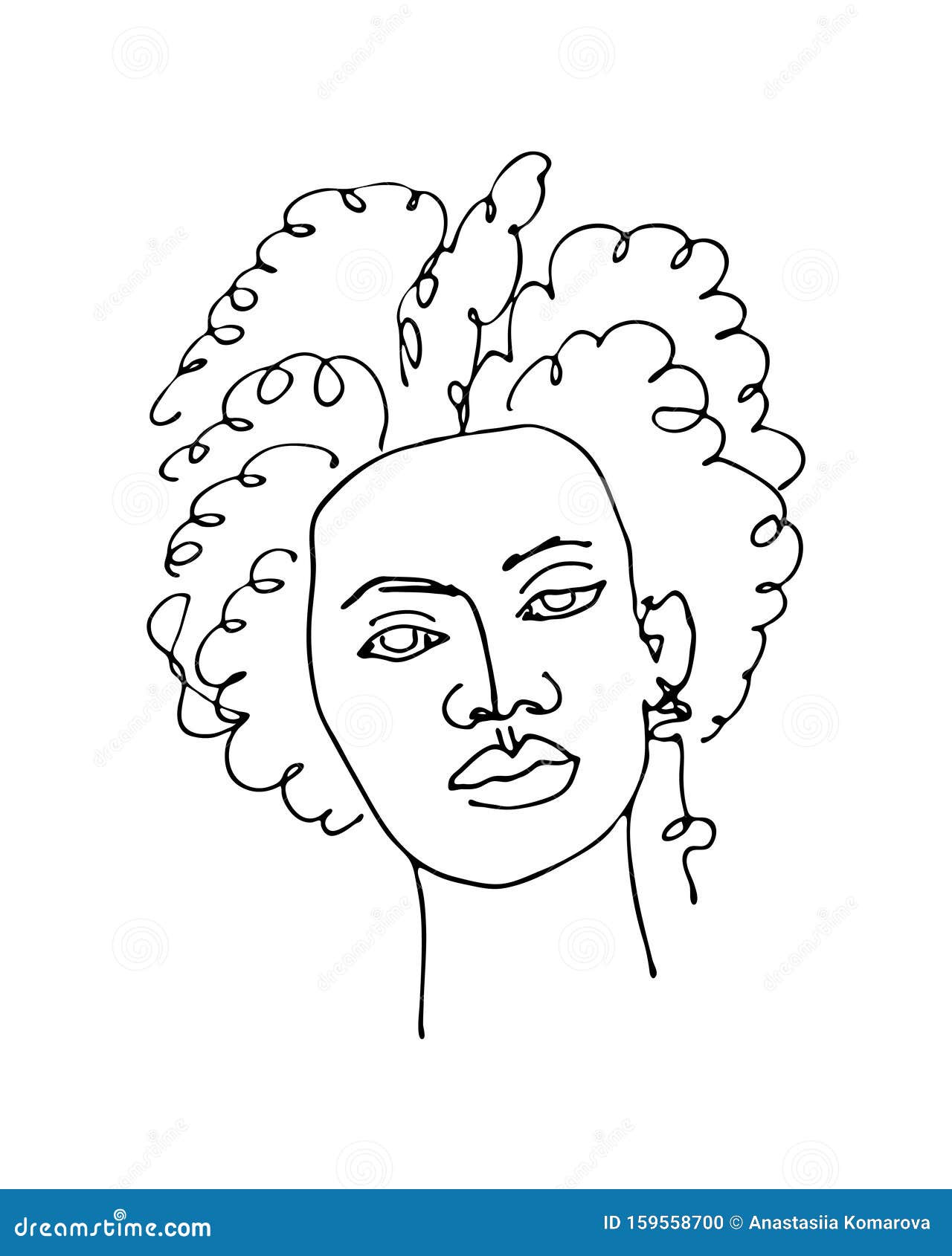 Linear Abstract Woman Face With Curly Hair Stock Vector