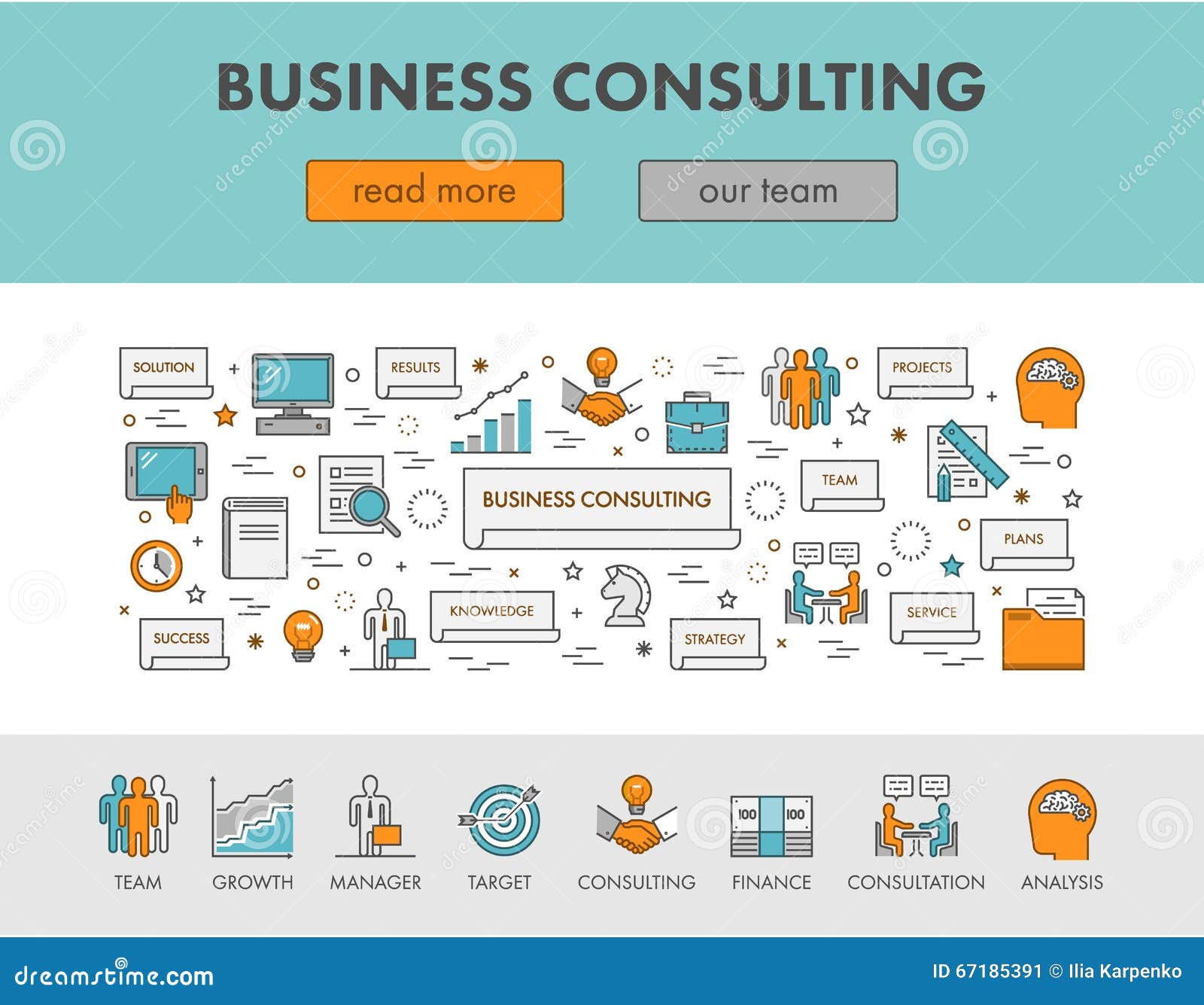 Linear Concept  Banner and Icons for Business Consulting. Stock