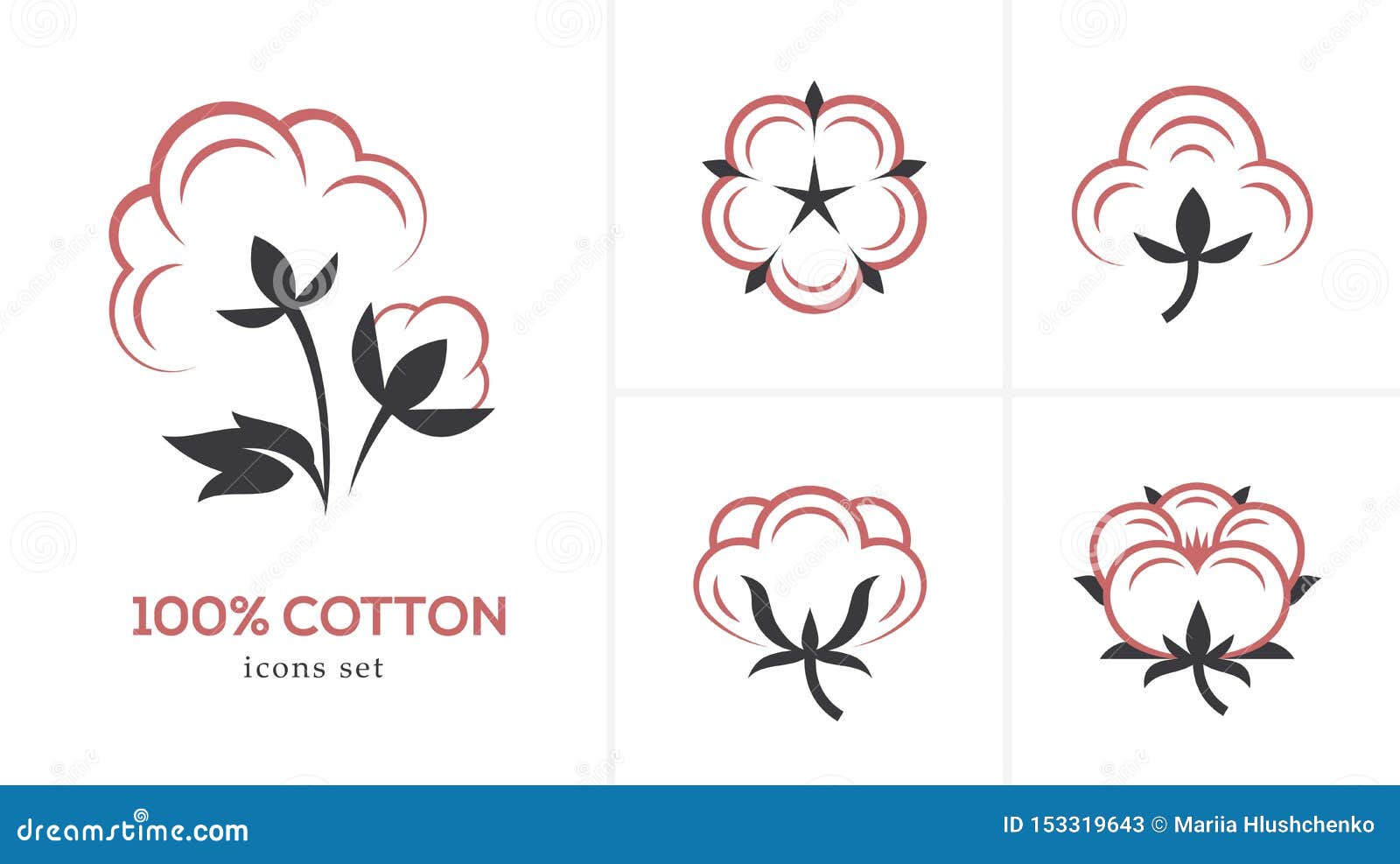 Linear cotton icon set stock vector. Illustration of leaf - 153319643