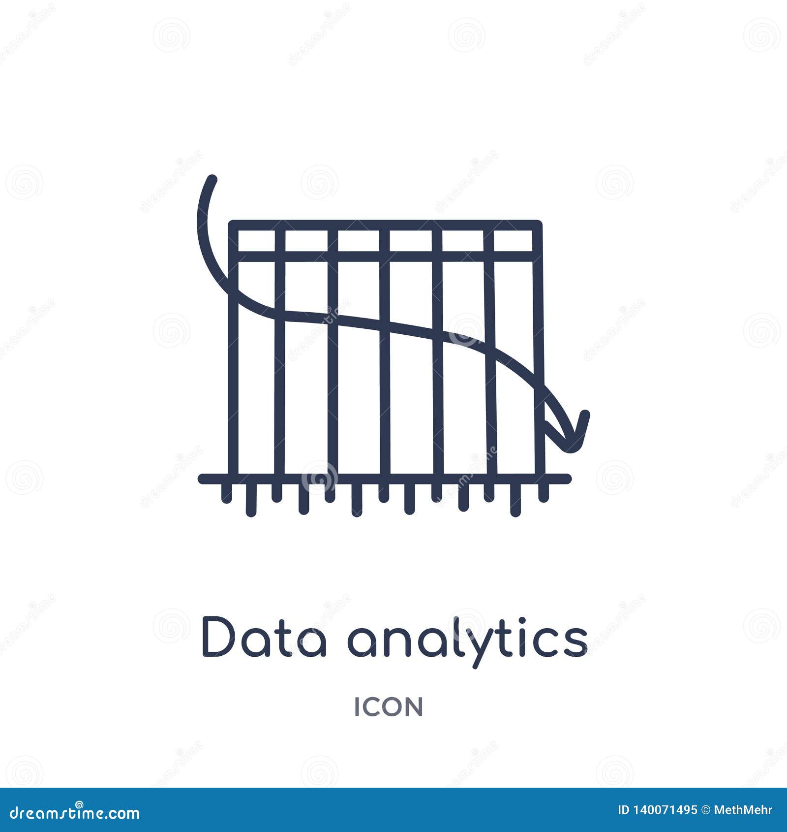 linear data analytics bars chart with descendant line icon from business outline collection. thin line data analytics bars chart