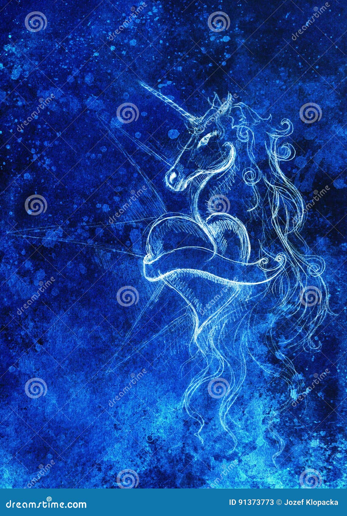 Linear Drawing of Unicorn with Heart Shape on Abstract Background