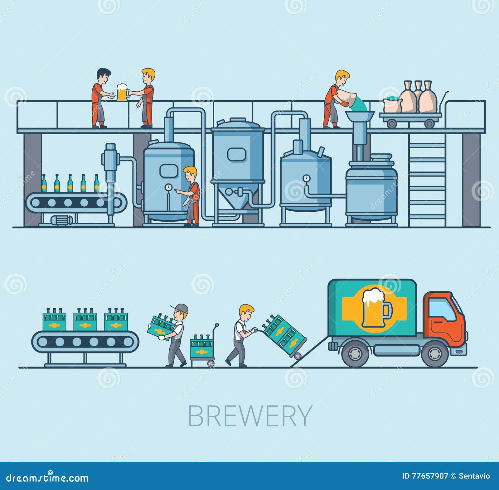 Linear Flat Brewery Beer Line Hop Loading Pack Stock Vector ...