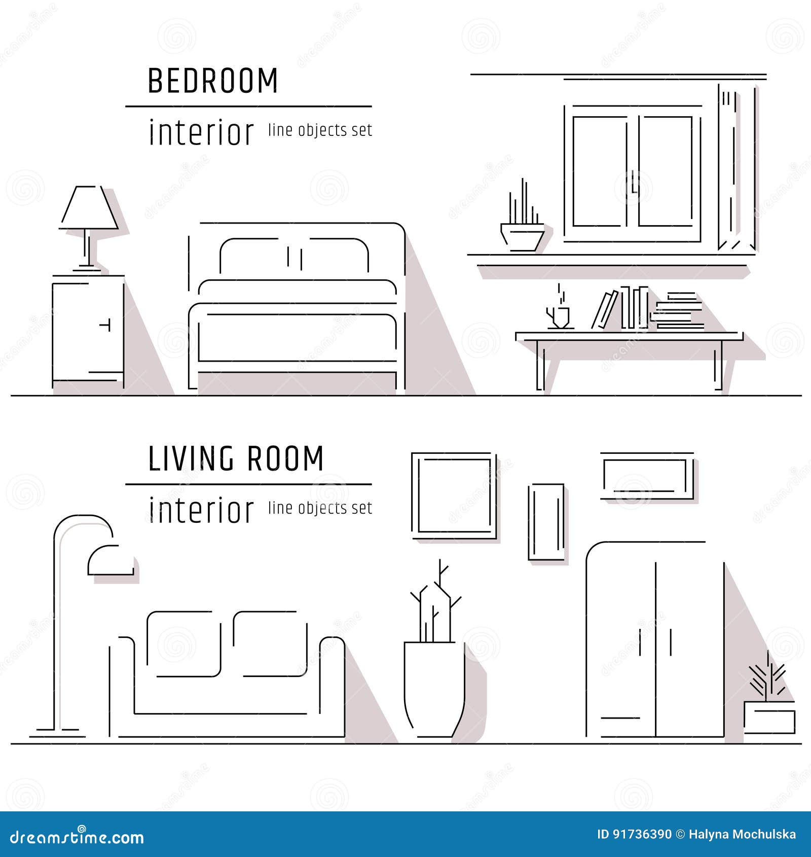 Linear Flat Interior Design Illustration Of Modern Designer