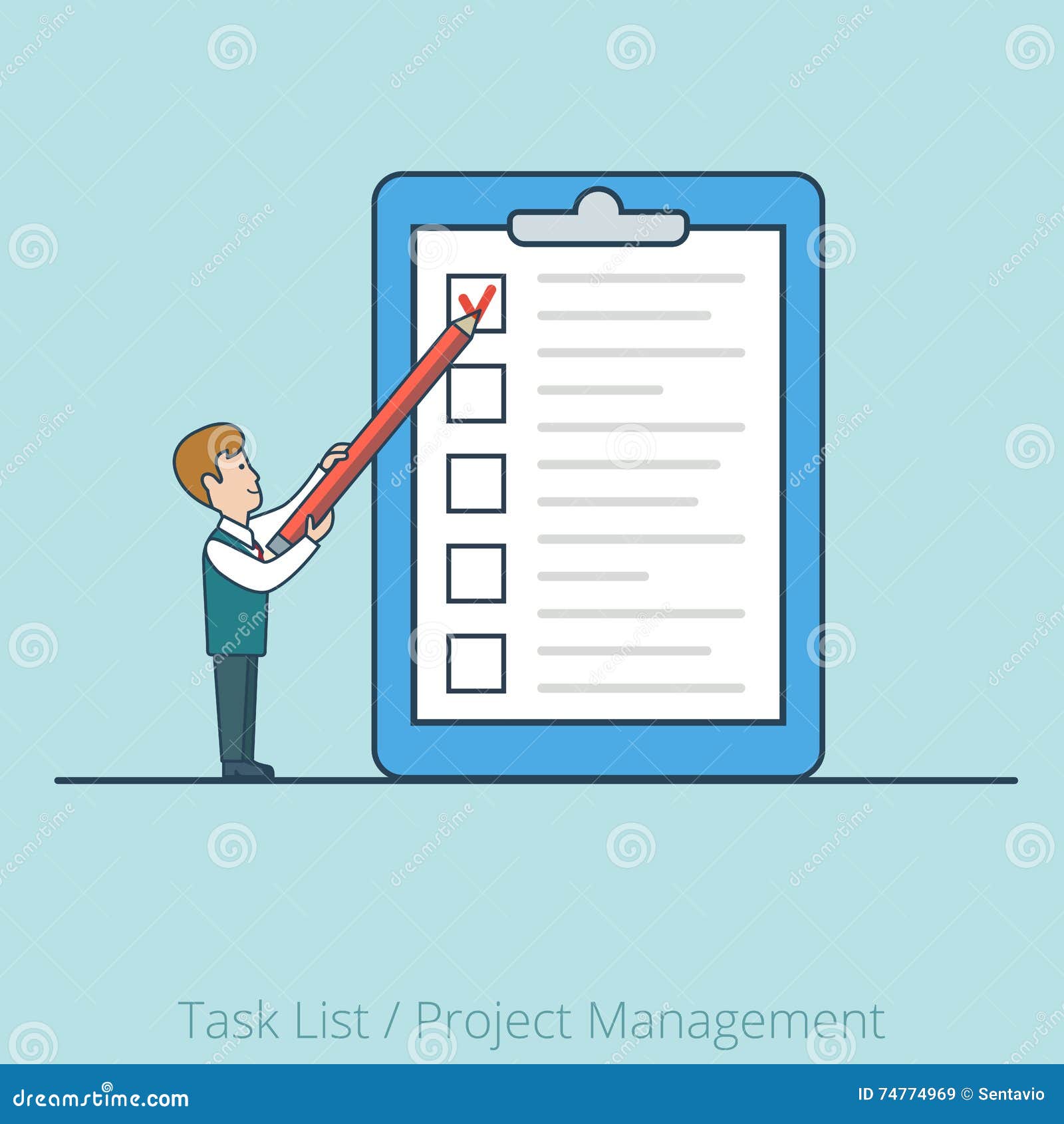 Linear Flat Man List Paper Vector Project Task Man Stock