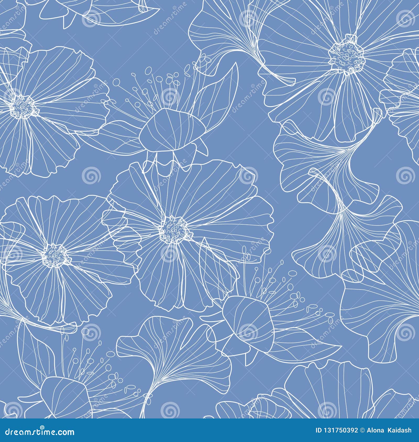 linear floral background, flowers pattern.